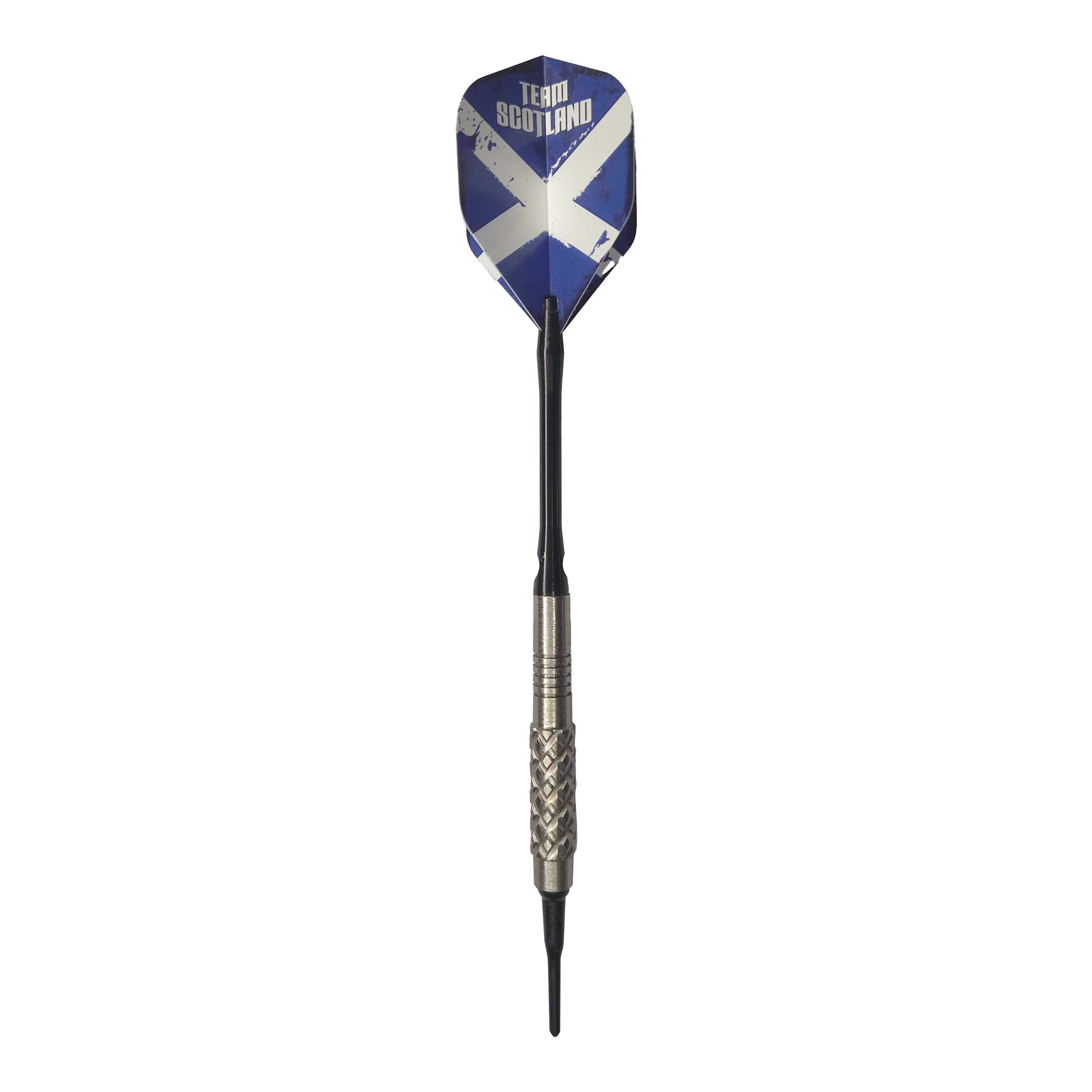 Dardos blandos McDart 85 Tungsten V4 - 16 g Der abgebildete Softdart ist der "McDart 85er Tungsten V4 Softdarts - 16g". Das Flight zeigt das Design der schottischen Flagge mit der Aufschrift "Team Scotland".