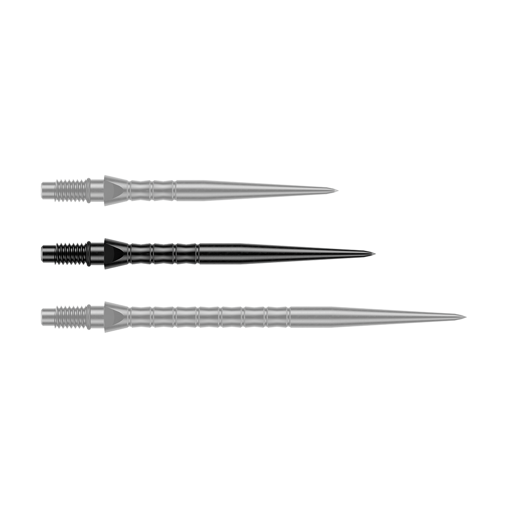 Dieses Bild zeigt Steeldartspitzen mit Wave-Struktur in Schwarz. Die Spitzen sind vermutlich 30 mm lang.