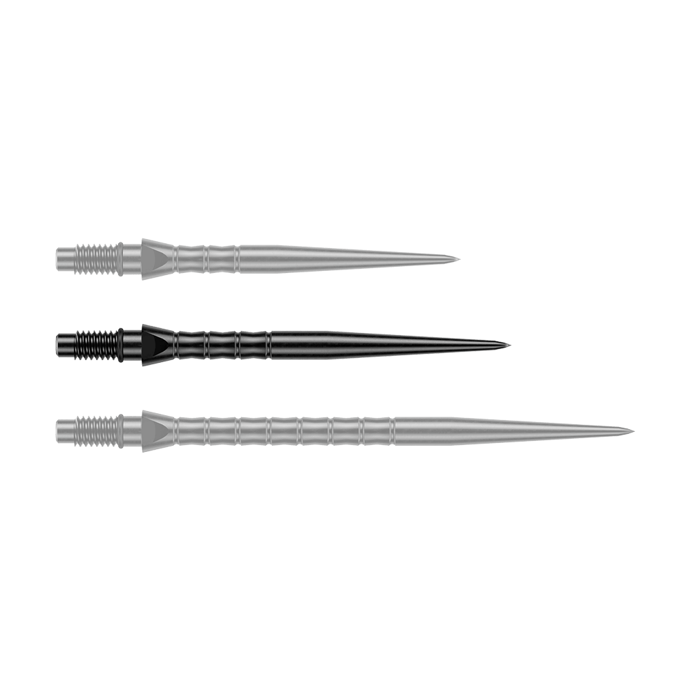Stalowe groty do lotek Winmau Switch Point Wave – czarne Dieses Bild zeigt Steeldartspitzen mit Wave-Struktur in Schwarz. Die Spitzen sind vermutlich 30 mm lang.
