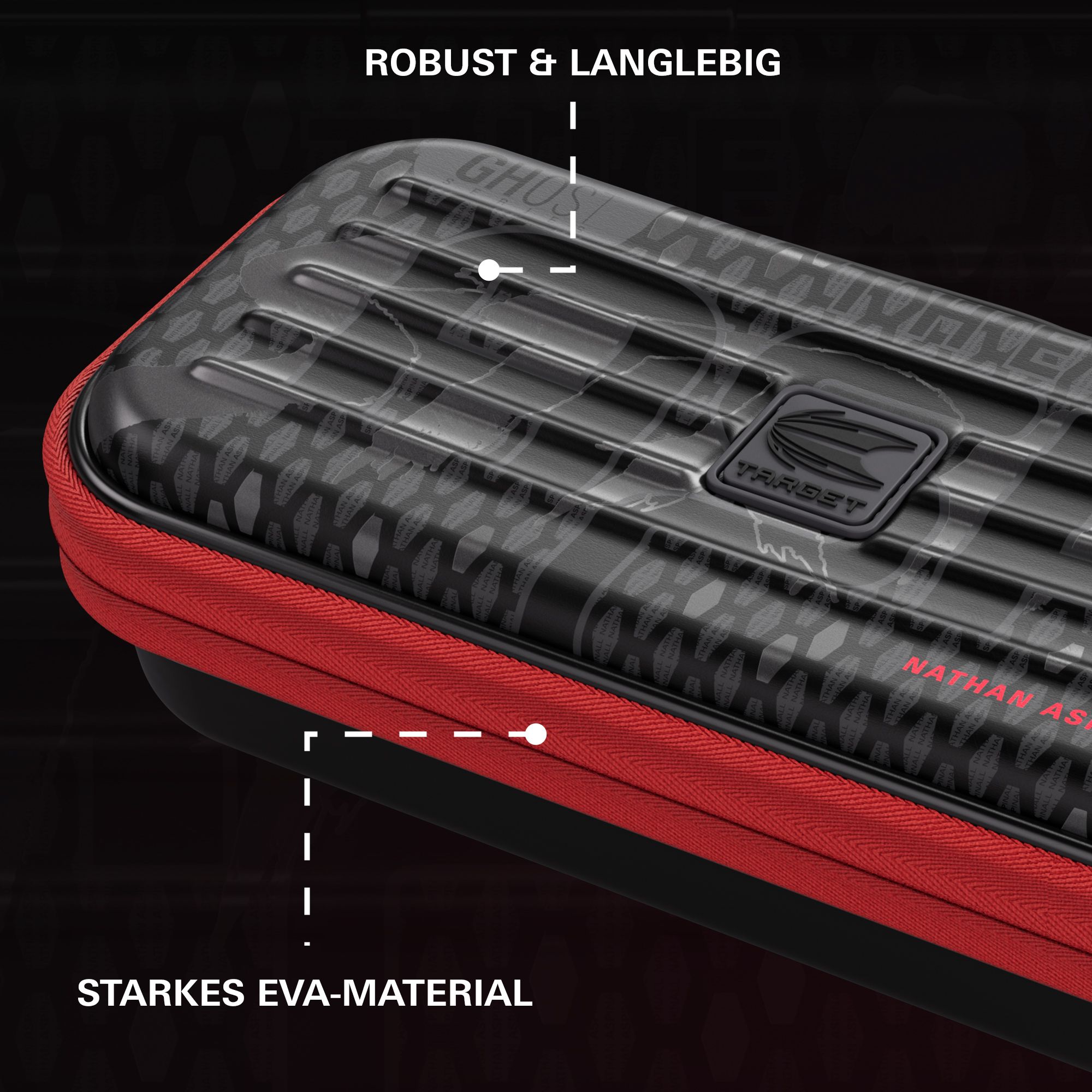 Pouzdro na šipky Takoma Ghost Series Nathan Aspinall Das Bild zeigt das Dartcase der Takoma Ghost Series Nathan Aspinall. Es handelt sich um ein spezielles Dartcase für Dartzubehör.