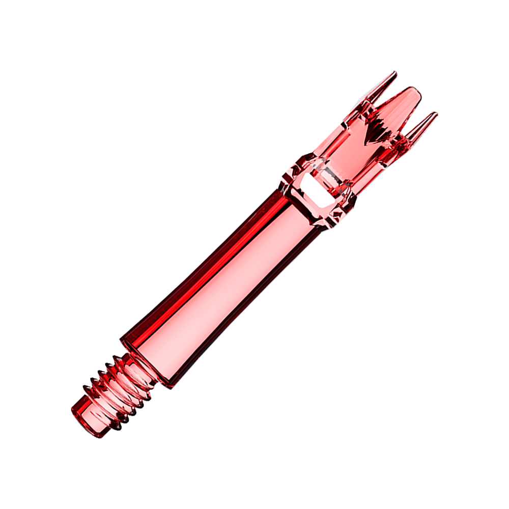 L-Style L-System Replacement Shafts - Clear Red Das Bild präsentiert zwei rote transparente Ersatzshafts. Die Shafts liegen parallel.