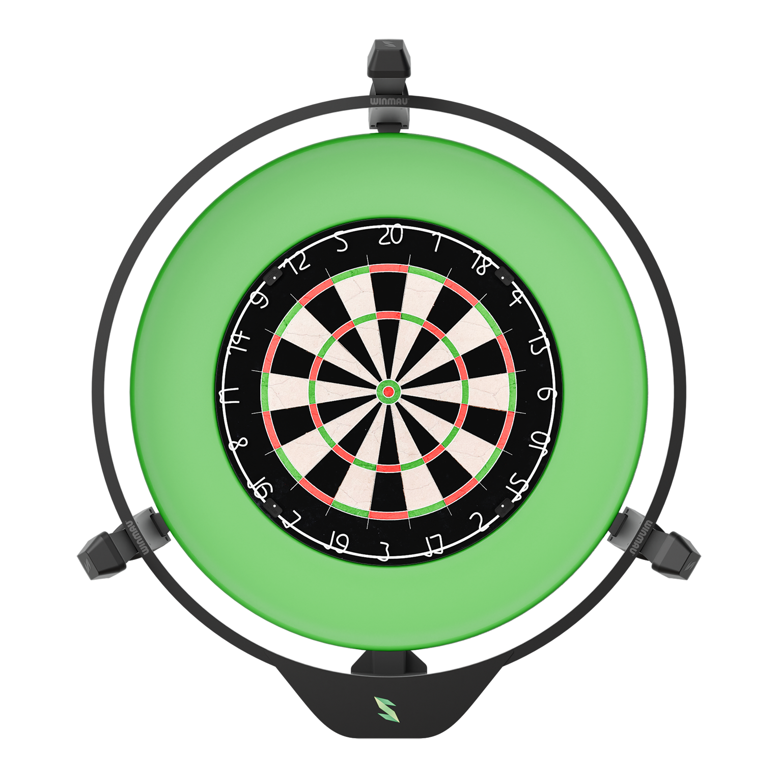 Elektronický systém automatického bodování Scolia Home 2 2026 Das Bild zeigt ein elektronisches Punktesystem für Darts, das Scolia Home 2. Es besteht aus einem Dartboard mit einem leuchtenden grünen Ring rundherum.
