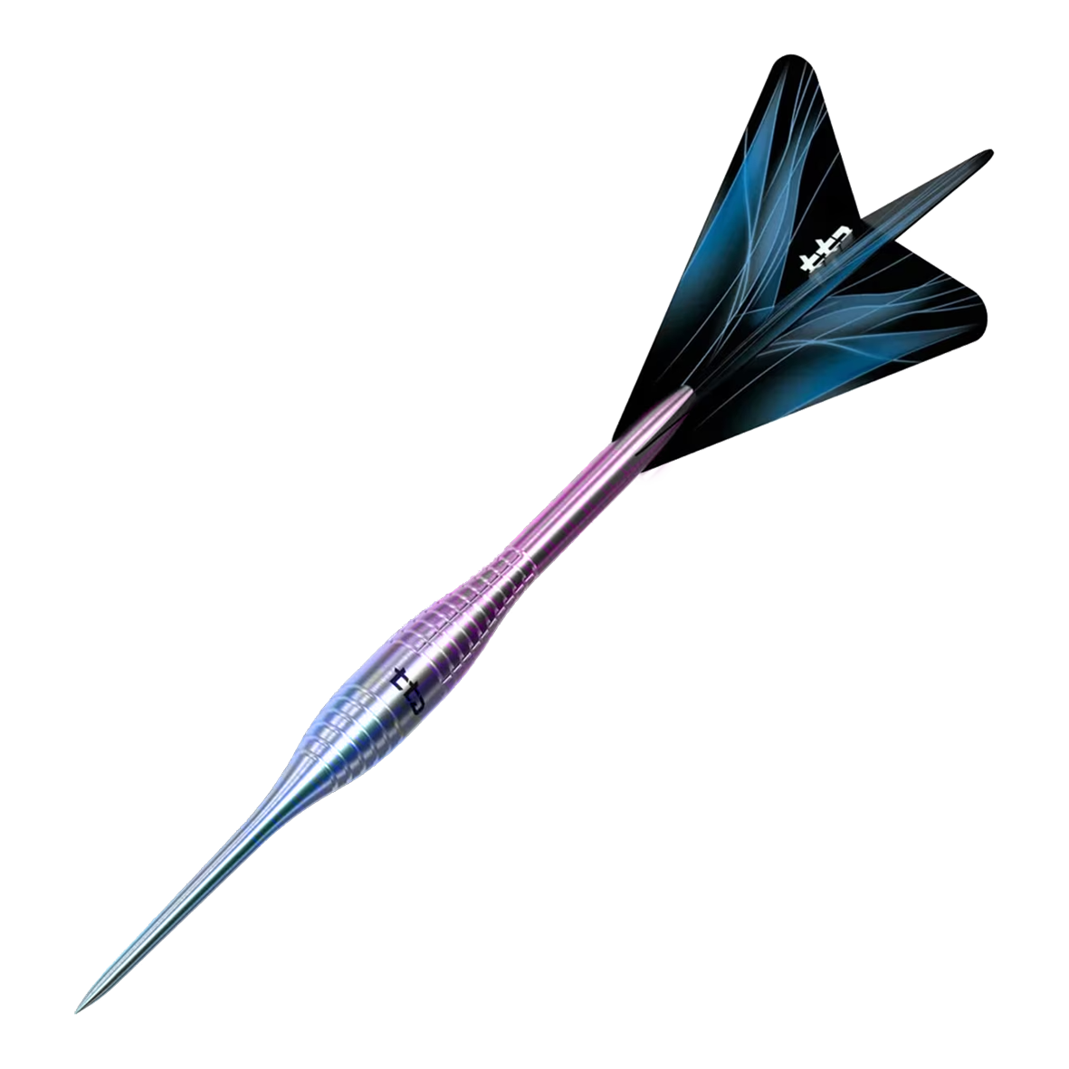 Gezeigt werden Caliburn TTD Complete Titanium T2 Rainbow Steeldarts - 6g. Diese Steeldarts sind aus Titan gefertigt und haben eine regenbogenfarbene Optik.