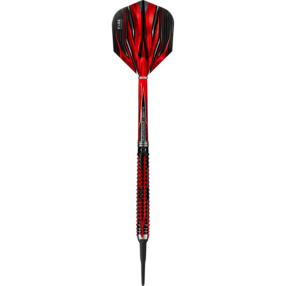 HA27071_Harrows_Fire_Inferno_Softdarts_1nk0kNSAWPdP9G Dies ist ein Harrows Fire Inferno Softdart. Der Dartpfeil hat ein auffälliges rotes und schwarzes Design.