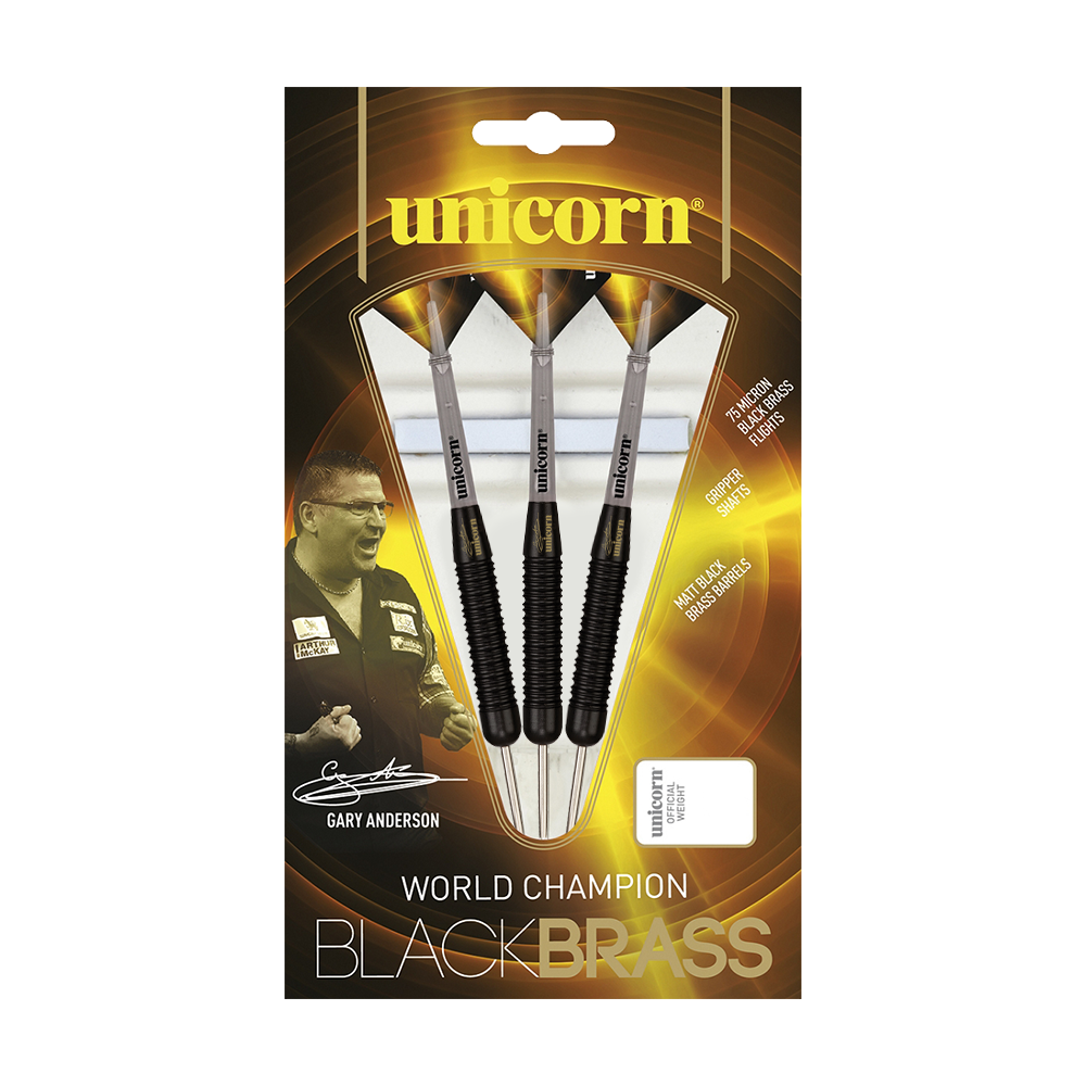 Fléchettes acier Unicorn Black Brass Gary Anderson V1