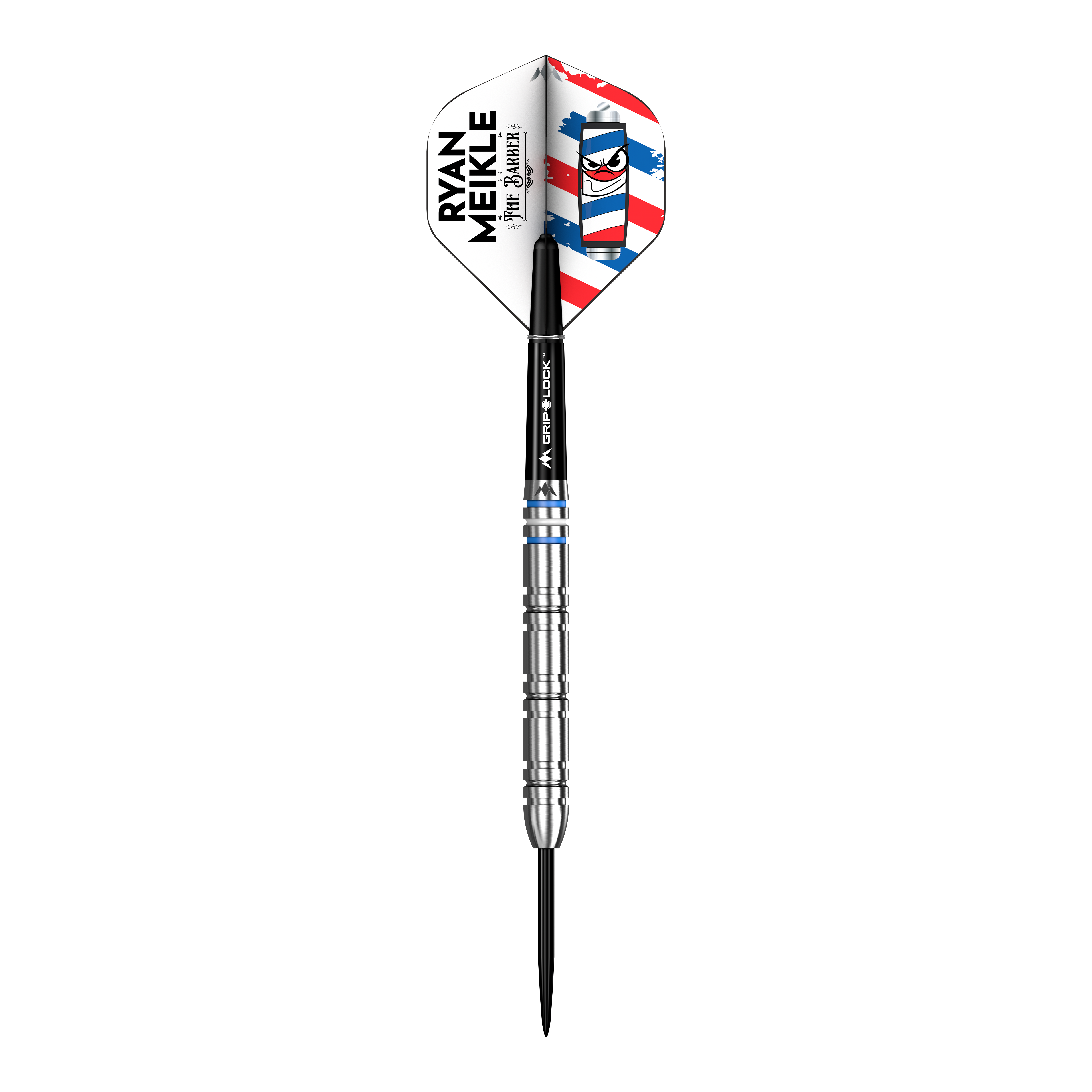 Mission Ryan Meikle The Barber Steeldarts - 23g Darts sind abgebildet. Das Bild zeigt das Design und die Details dieses Steeldarts.