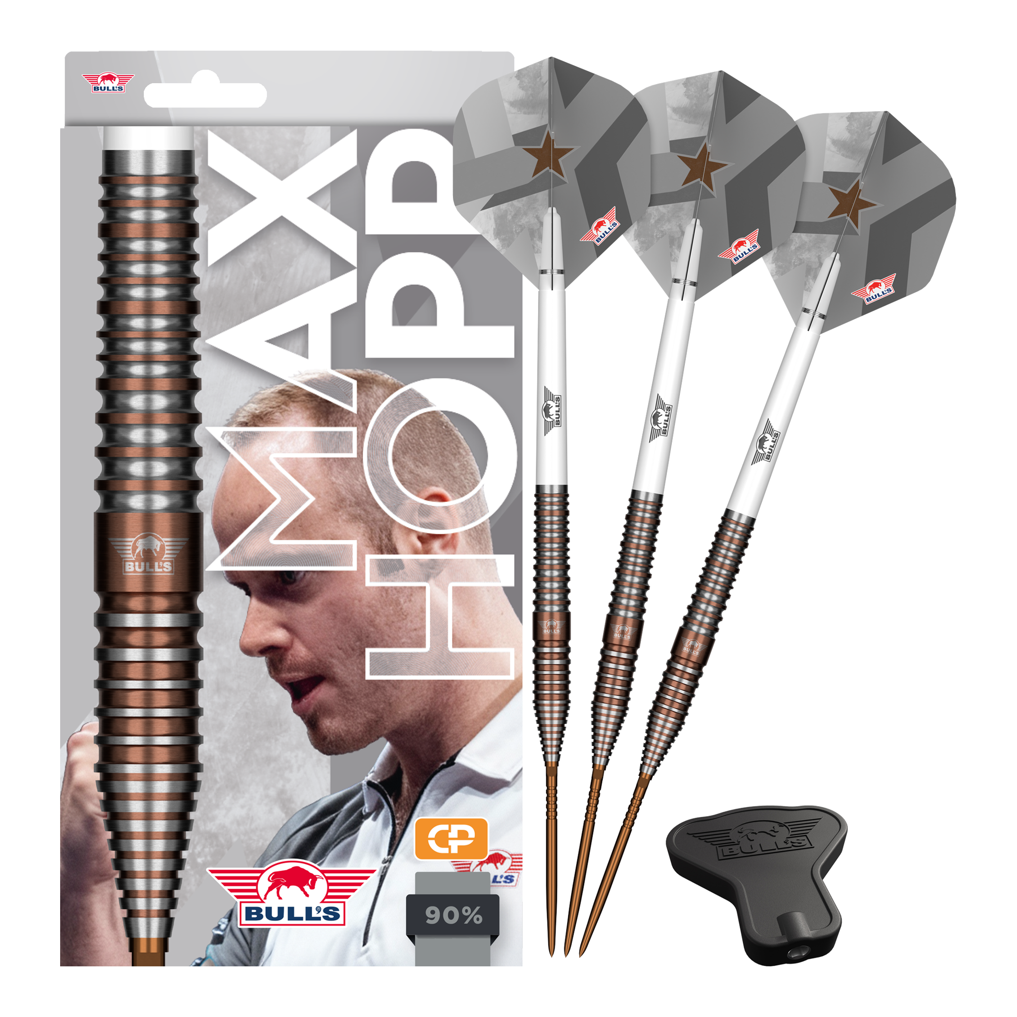 Šipky Bulls NL Max Hopp E5 Convertible Point Steel Darts Das Bild zeigt Bulls NL Max Hopp E5 Convertible Point Steeldarts in Komplettdarstellung. Das Set besteht aus mehreren Darts.