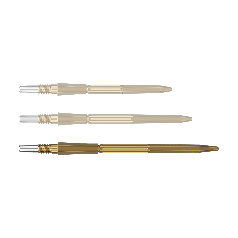 Target Elysian Archetype 43 Swiss Point Steeldartspitzen - Gold Das Bild zeigt eine goldene Dartspitze in der Länge 42 mm. Die Dartspitze ist von Target Elysian Archetype 43 SwissPoint.