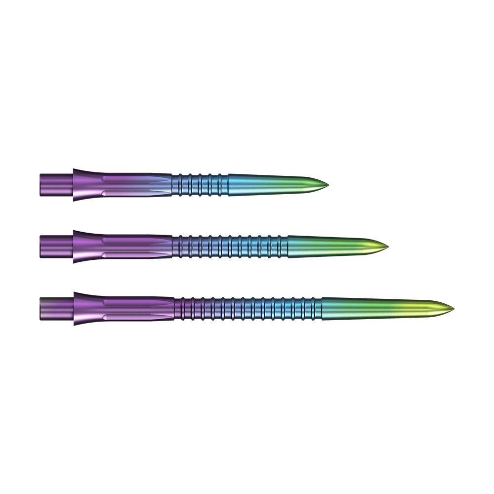 Puntas de dardos Mission Caliburn EVO GV1 - Arcoíris Hier sind die Mission Caliburn EVO Dartspitzen GV1 in Rainbow-Farben abgebildet. Sie bieten ein auffälliges Design für Dartspieler.