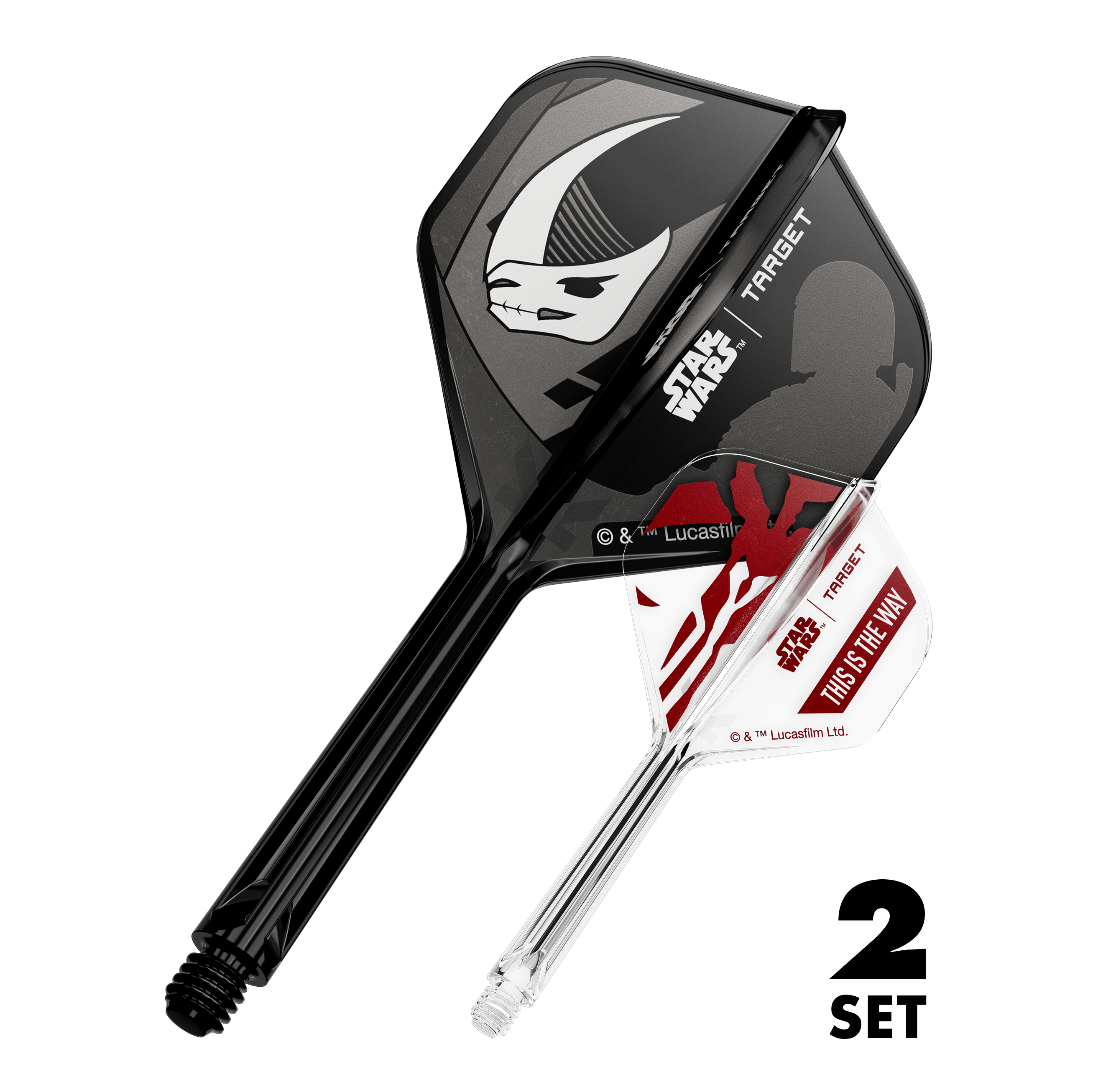 Target Star Wars K-Flex-Set Mandalorian No2 Standard Flights Abbildung eines Star Wars K-Flex Mandalorian 2er-Pack Sets. Das Bild zeigt Standard Flights mit 33 mm Länge.