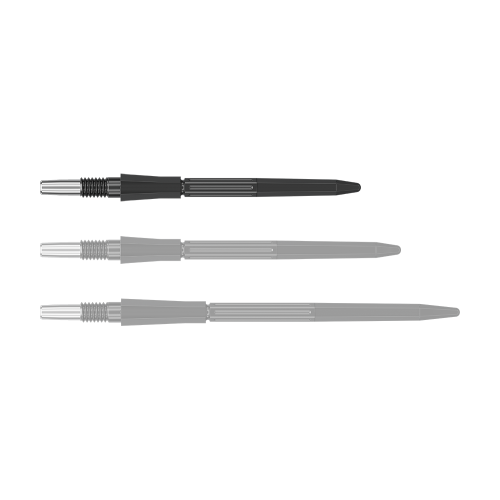 Target Elysian Archetype 43 Swiss Point Steeldartspitzen - Schwarz Das Bild zeigt eine einzelne schwarze Dartspitze der Target Elysian Archetype 43 SwissPoint Serie in 30 mm Länge. Die Spitze liegt einzeln auf neutralem Hintergrund.