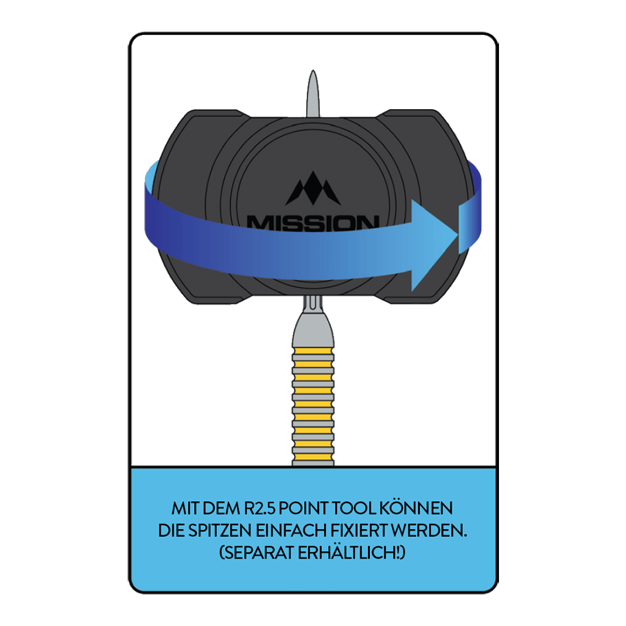 Mission R2.5 Rapid Point Tool Hier ist das Mission R2.5 Rapid Point Tool abgebildet. Es unterstützt den Spieler beim Wechseln der Dartspitzen.