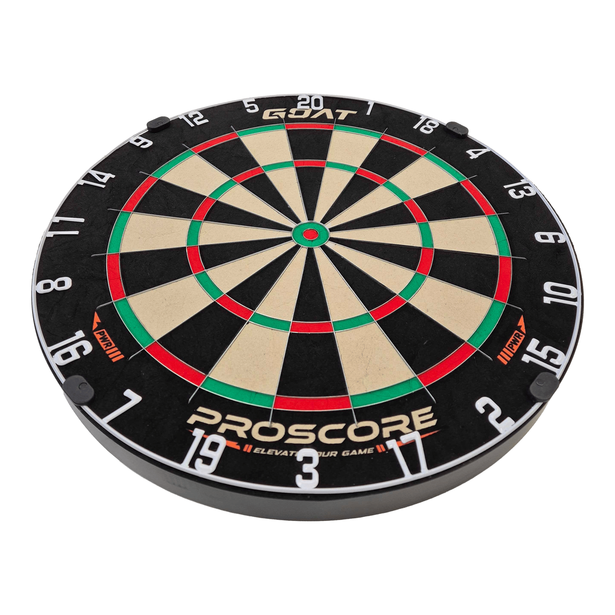 Bersaglio per freccette in acciaio GOAT Proscore PWR Hier ist das GOAT Proscore PWR Steeldartboard zu sehen. Das Produkt bietet ideale Bedingungen für Steeldartfans.