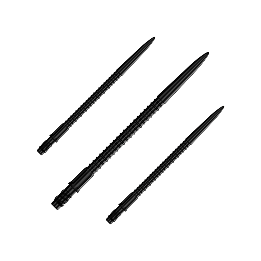 Das Bild trägt die Bezeichnung M002177_Mission_R25_Rapid_Point_GV1_Dartspitzen_Schwarz_40mm_1Set. Es handelt sich vermutlich um ein Set schwarzer Dartspitzen mit 40mm Länge.