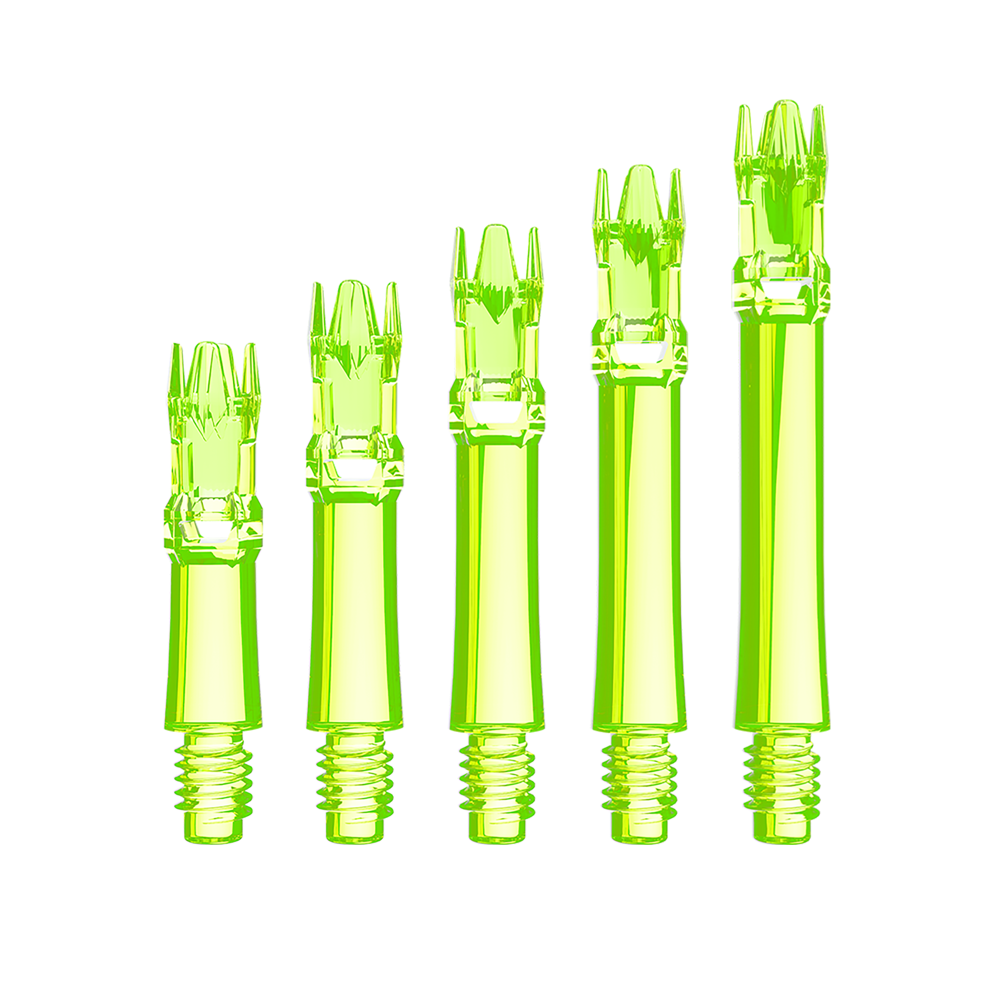 Das Bild zeigt die L-Style L-System Ersatzshafts in Neongelb. Die Schäfte sind Ersatzteile für Dartpfeile.