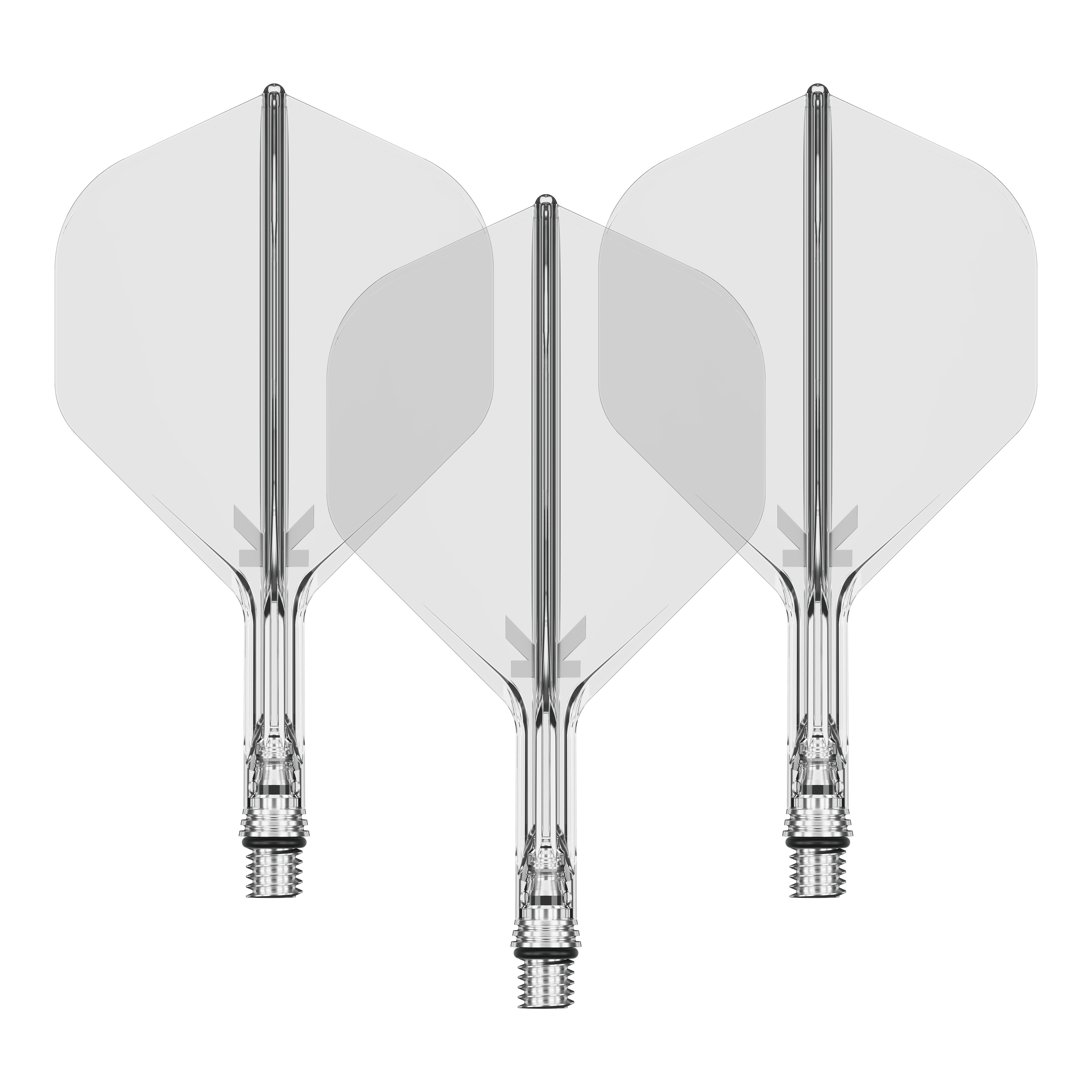 Target K-Shift No2 Standard Flights - Clear Das Bild zeigt ein Set von Target KShift No2 Standard Flights, klar, mit einer Größe von 19mm. Das Produkt ist ein Zubehör für Darts.