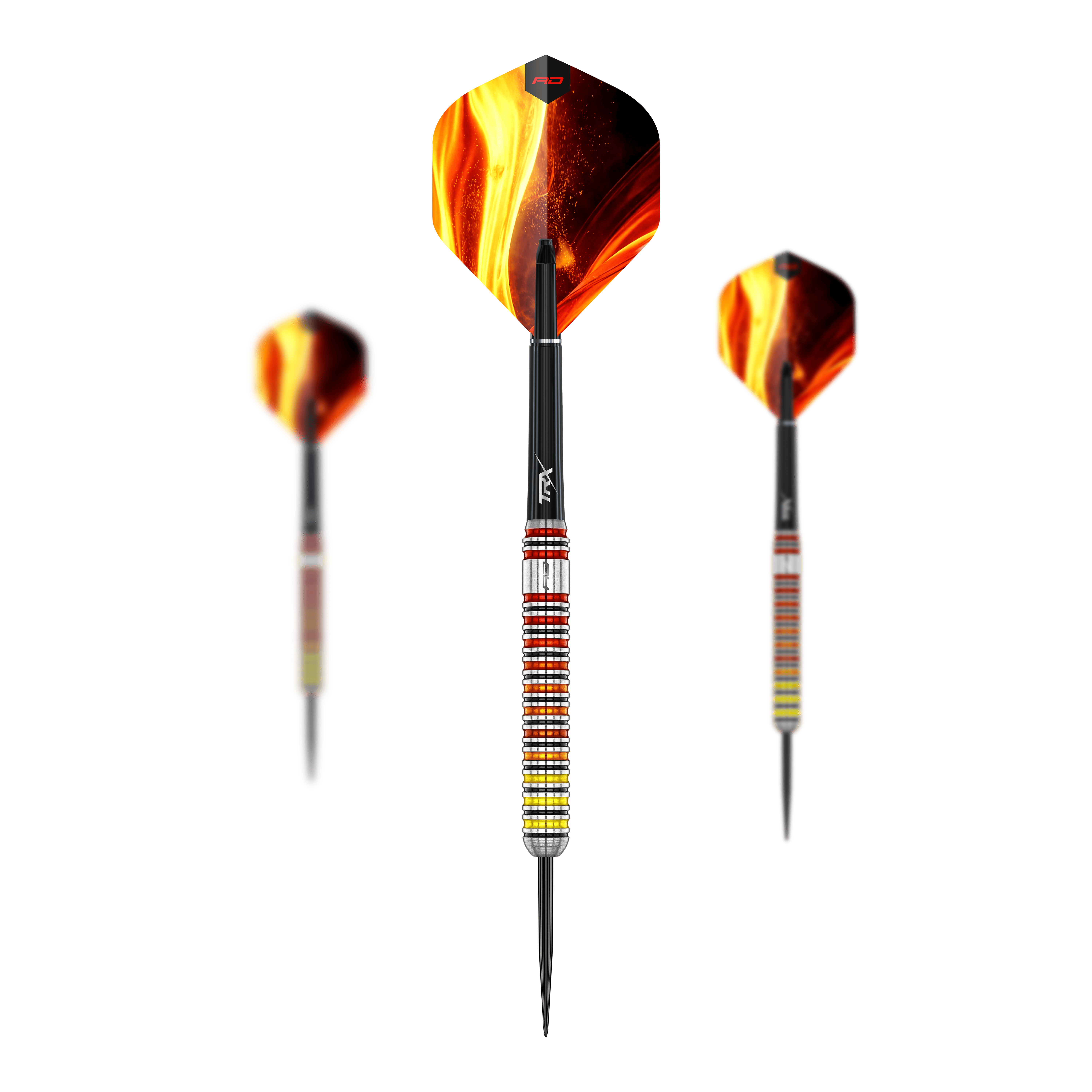 Red Dragon Furnace Steeldarts Hier sehen Sie das Set der Red Dragon Furnace Steeldarts. Die Darts sind in einer geordneten Anordnung dargestellt.