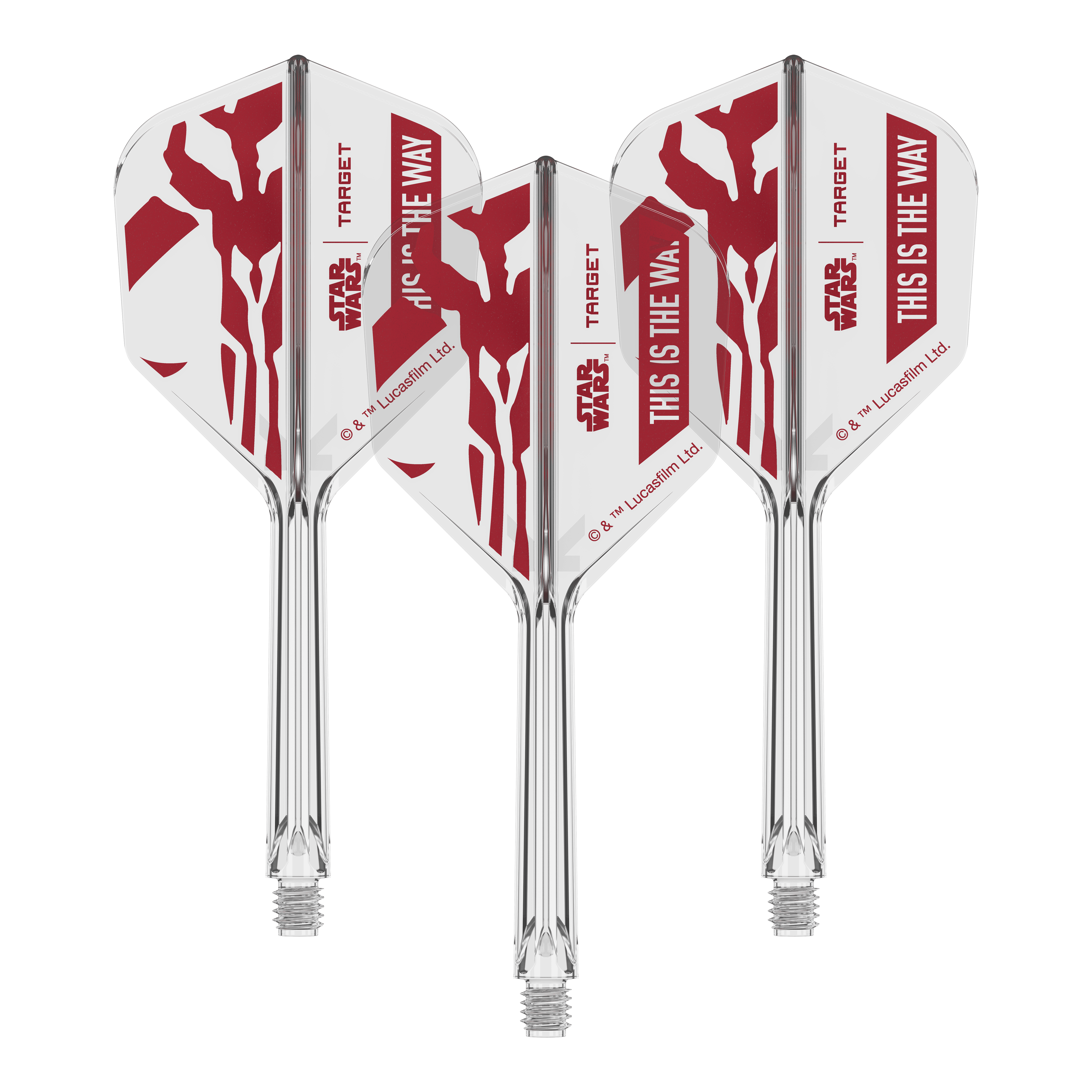 Target Star Wars K-Flex-Set Mandalorian No6 Flights Zu sehen ist '410625_Target_StarWars_K-Flex_ThisIsTheWay_No6_Flights_33mm_2b'. Es handelt sich vermutlich um weitere 'This Is The Way' Dart-Flights.