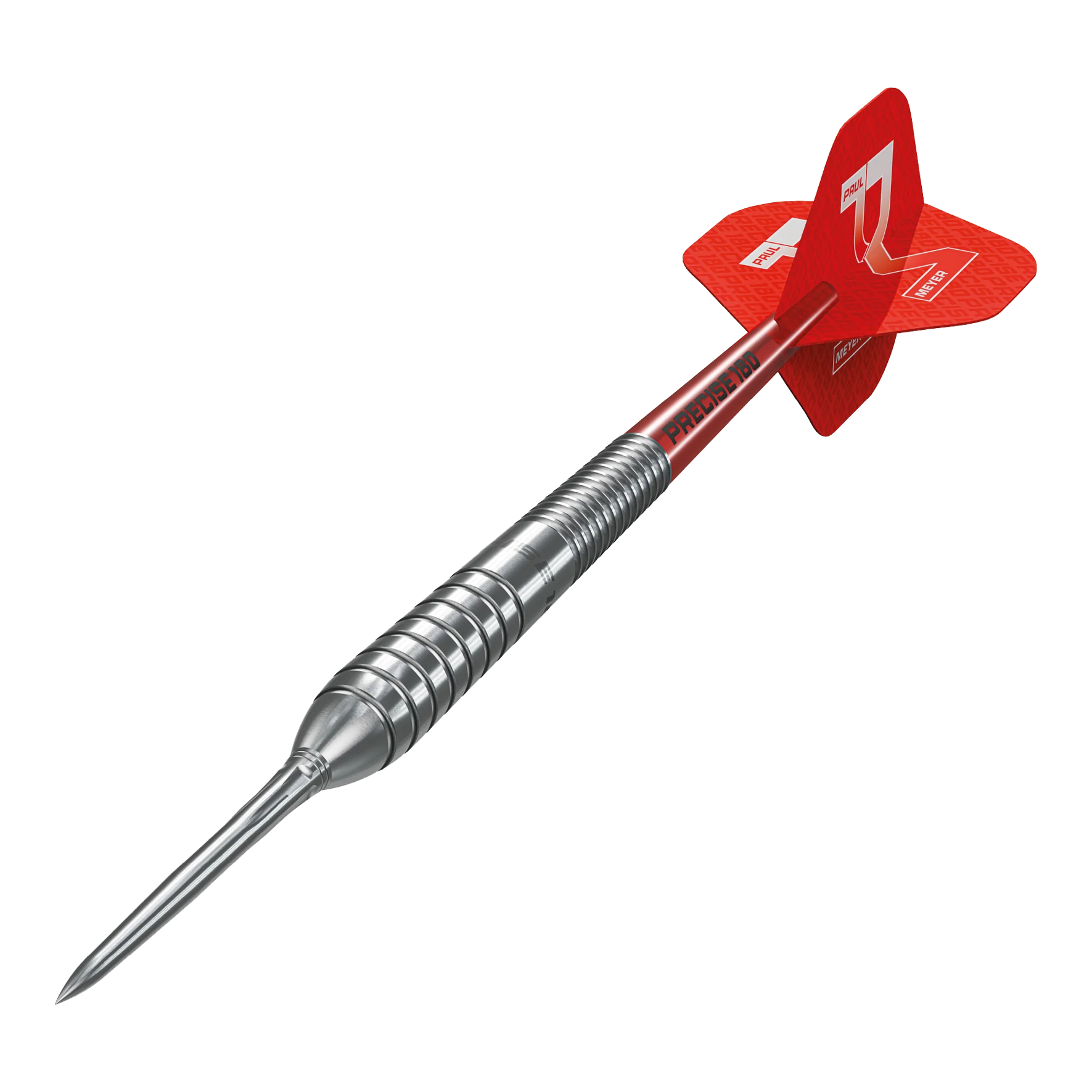 Dardos de acero Precise 180 Paul Meyer versión 1 Das Bild stellt die Precise 180 Paul Meyer Version 1 Steeldarts dar. Sie zeichnen sich durch ihre Präzision aus.