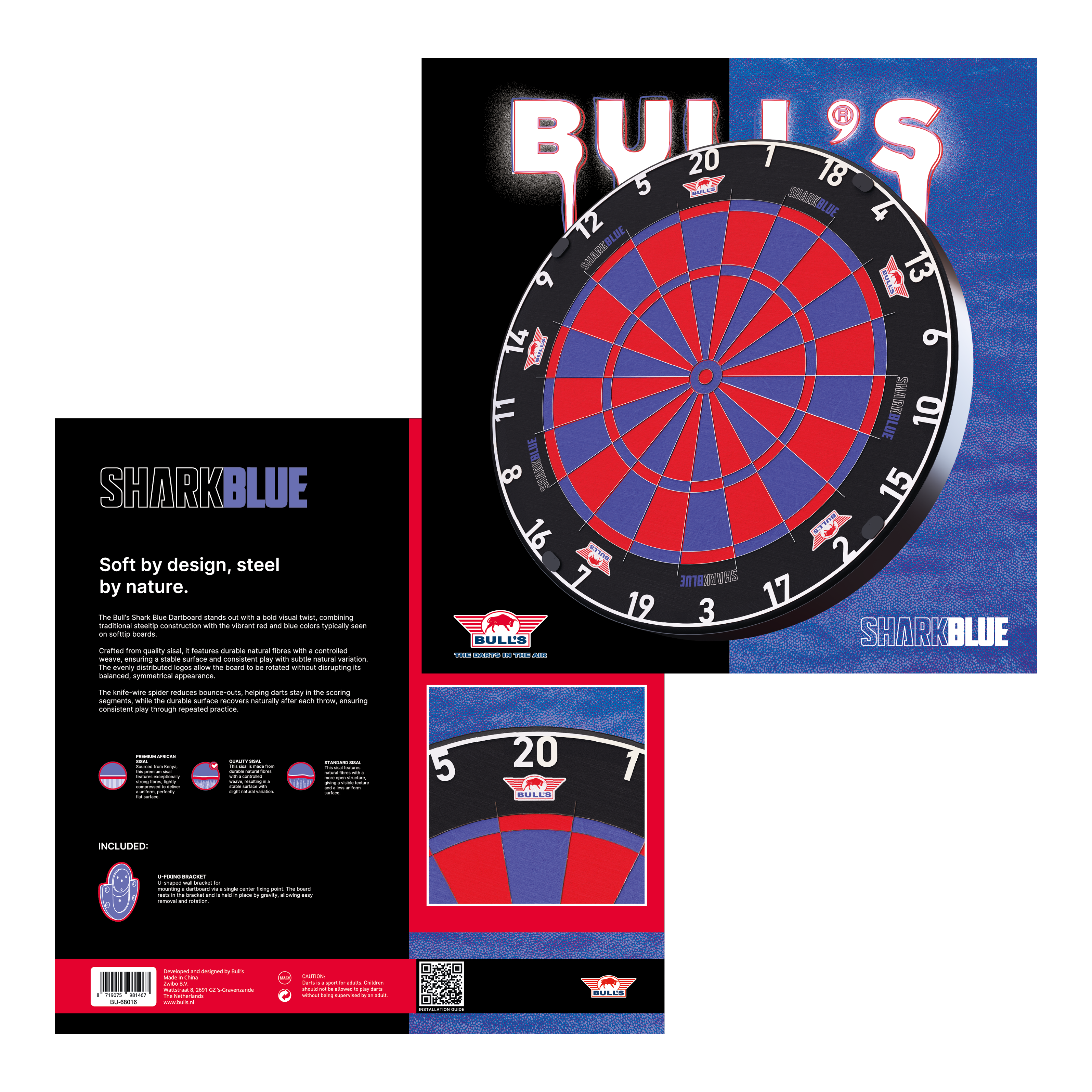 Bulls NL Shark Blue Pro Steeldartboard Bulls NL Shark Blue Pro Steeldartboard