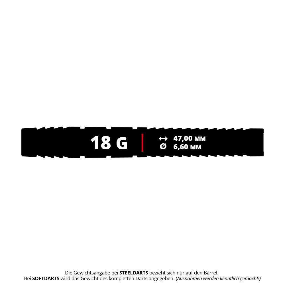 Auf dem Bild sieht man die Target Nathan Aspinall 95K Softdarts mit einem Gewicht von 18g. Diese Darts eignen sich ideal für den Softdart-Sport und sind für Präzision und Leistung bekannt.