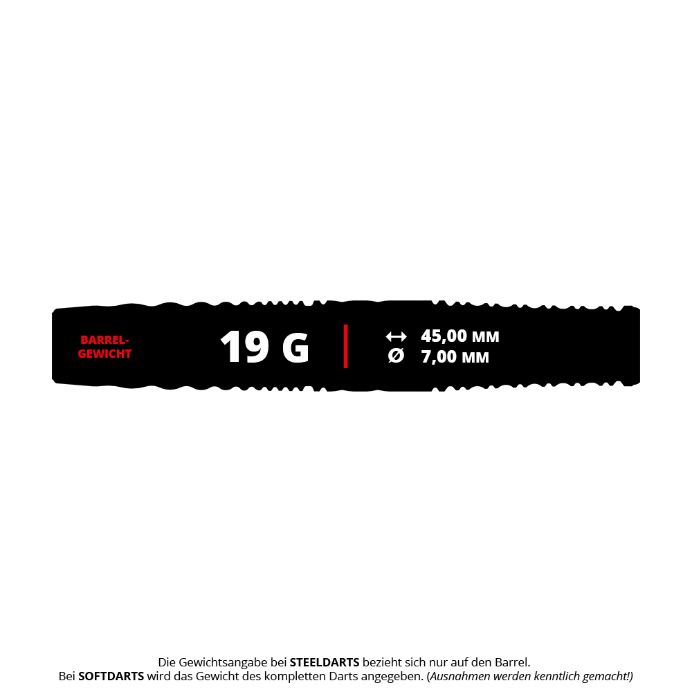 Dardos blandos Target Japan Cathy Leung Charis GEN5 - 19 g Das Bild zeigt die Produktdaten der "Target Japan Cathy Leung Charis GEN5 Softdarts - 19g". Die Darts haben ein Barrel-Gewicht von 19 Gramm, eine Länge von 45,00 mm und einen Durchmesser von 7,00 mm.