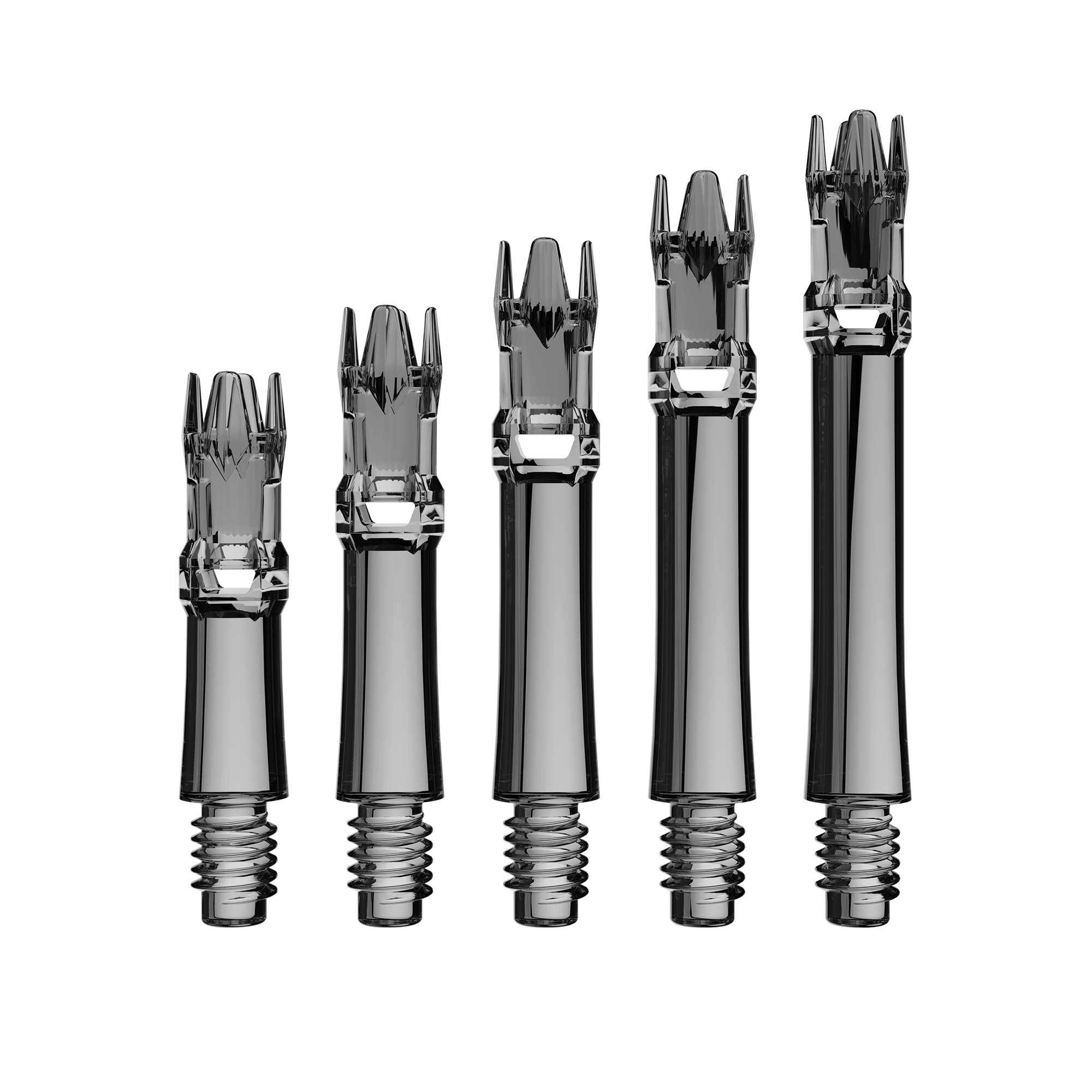 Abgebildet sind die L-Style L-System Ersatzshafts in Clear Black. Diese Schäfte dienen als Ersatzteile für Dartpfeile.