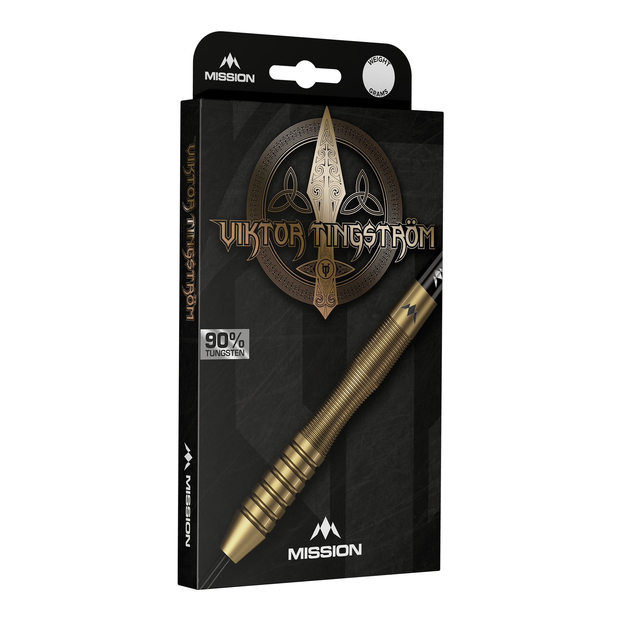 Freccette Mission Viktor Tingstrom Gold Steel - 22 g Mission Viktor Tingstrom Gold Steeldarts - 22g, mehrere Dartpfeile werden präsentiert. Die goldene Farbgebung und das spezielle Design sind erkennbar.