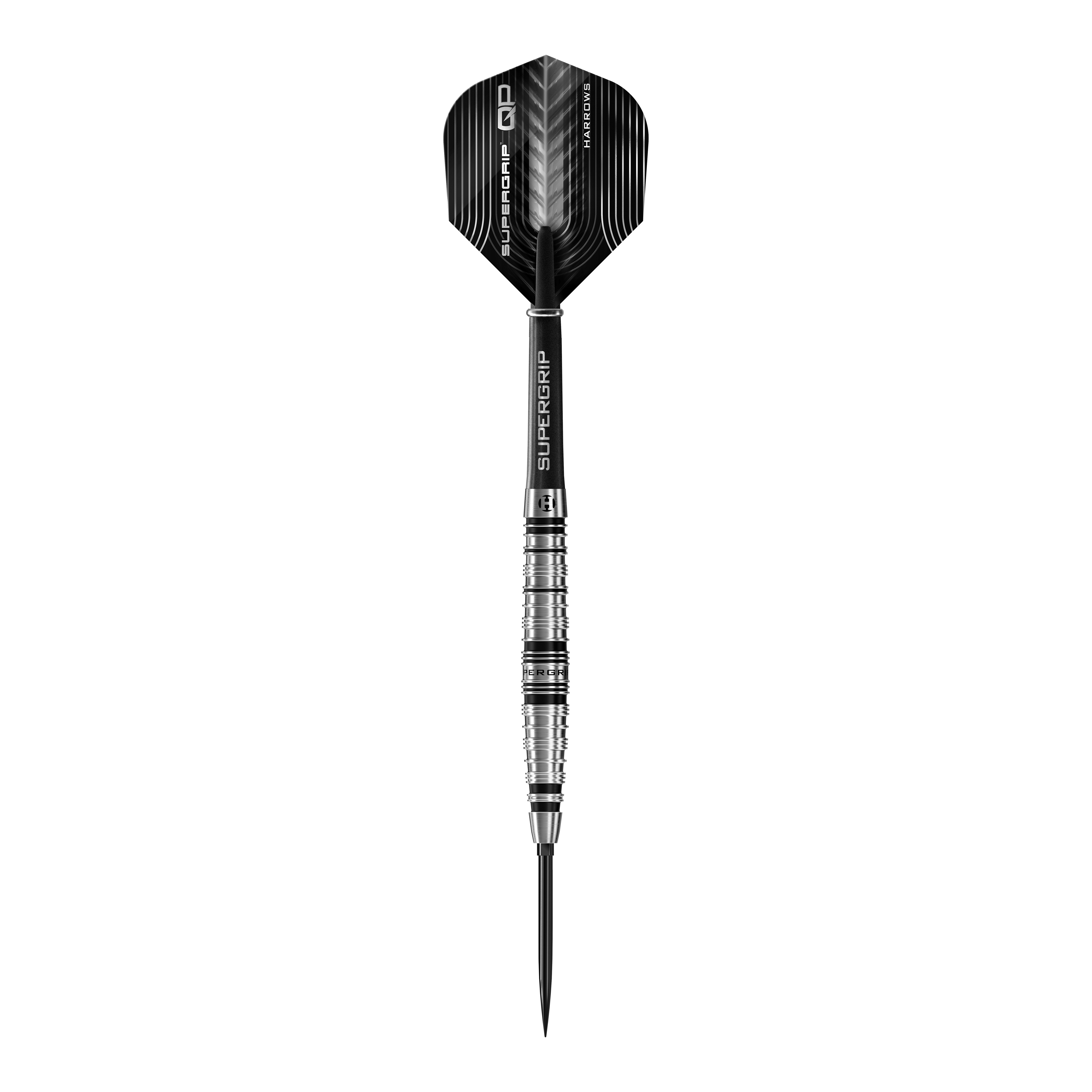Das Bild präsentiert die Harrows Supergrip Torpedo Quick Point Steeldarts. Sie sind ideal für präzise Würfe und intensiven Einsatz.