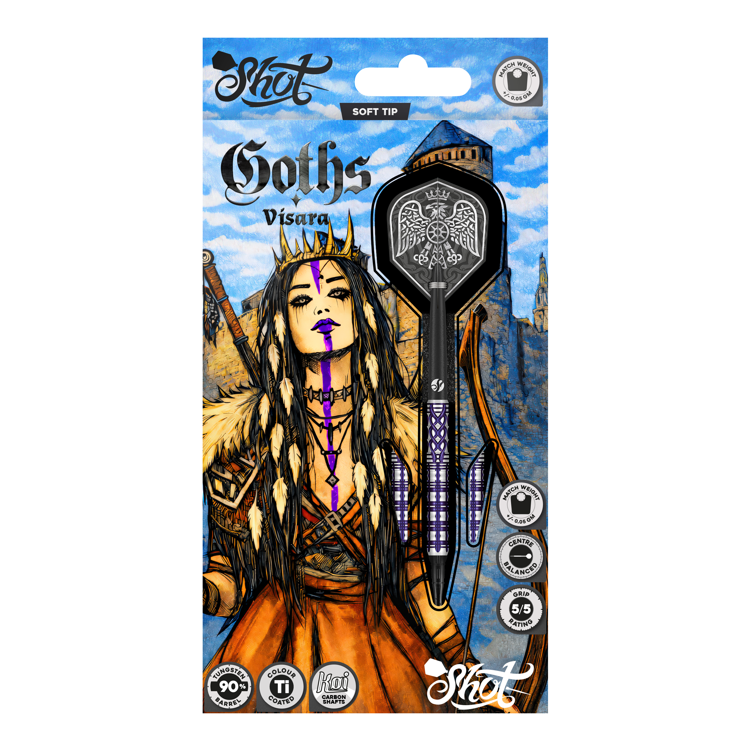 Dardos blandos Shot Goths Visara - 20 g Hier sieht man die Shot Goths Visara Softdarts - 20g. Diese hochwertigen Softdarts sind speziell für den Freizeitsport entworfen.