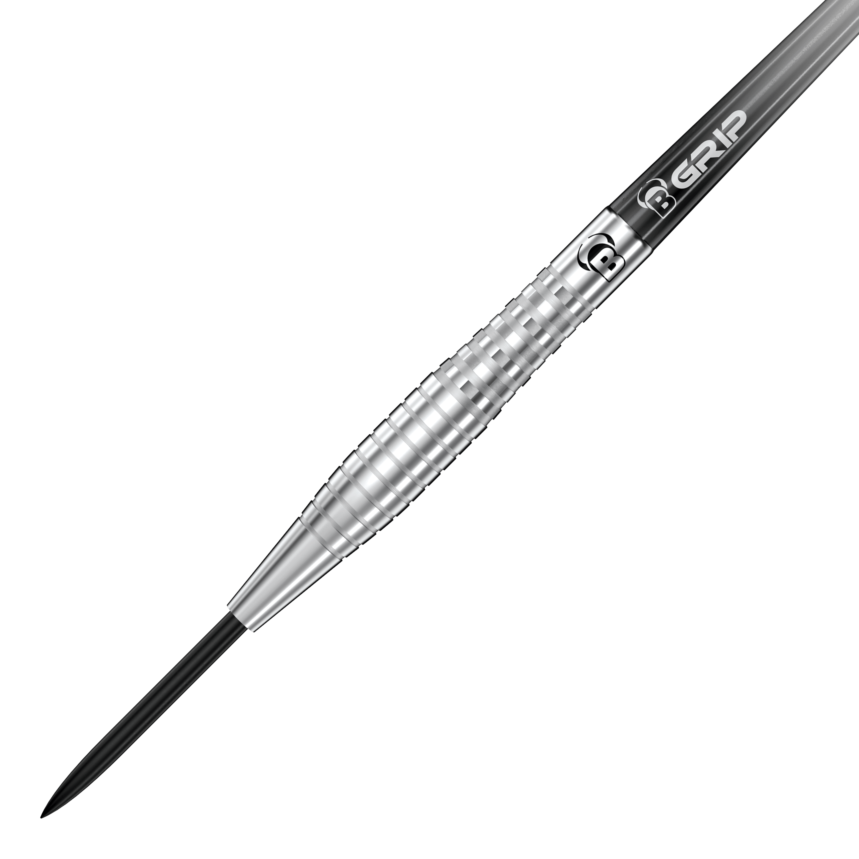 Bulls Martin Schindler Original Generation 2 freccette in acciaio Das Bild zeigt einen silbernen Steeldart der Marke Bulls, Modell Martin Schindler Original Generation 2. Der Dart hat eine gerillte Oberfläche für besseren Grip und eine schwarze Stahlspitze.