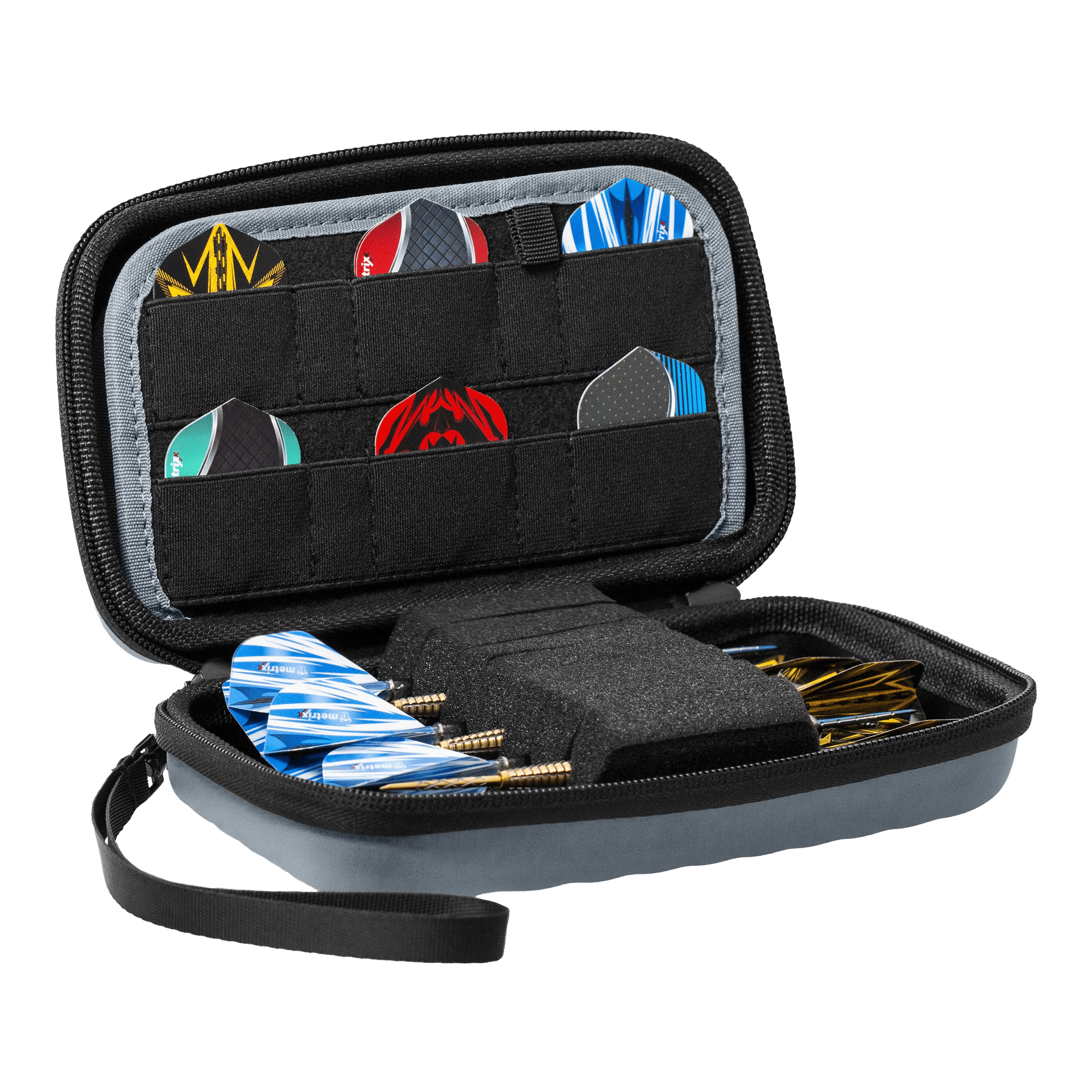 Pouzdro na šipky Bulls Orbis XL - šedé Das Bild zeigt das Bulls Orbis XL Dartcase in der Farbe Grau. Dieses Etui bietet viel Platz für Dartzubehör.