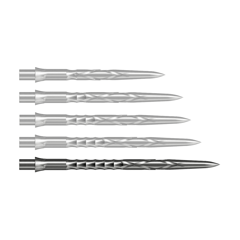 Caliburn System Steeldartspitzen - HAN G2 - Silber Zu sehen ist eine silberne Caliburn Evo System Steeldartspitze, 40mm lang. Dieses Produkt ist robust und für Dartspiele gedacht.