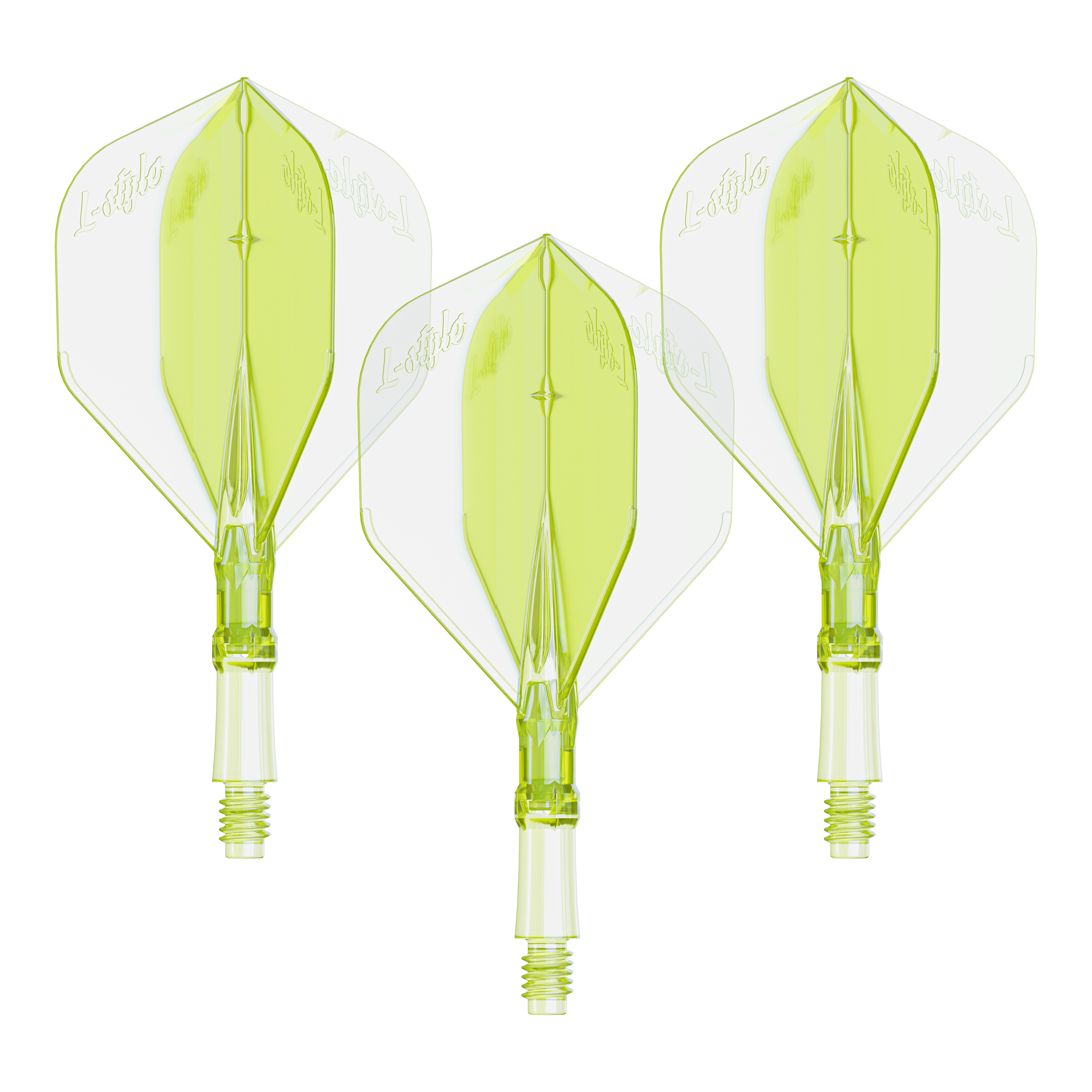 Das Bild zeigt ein Set von Flights für Dartpfeile in Neon-Gelb, kleine Größe. Geeignet für das L-Style L-System.