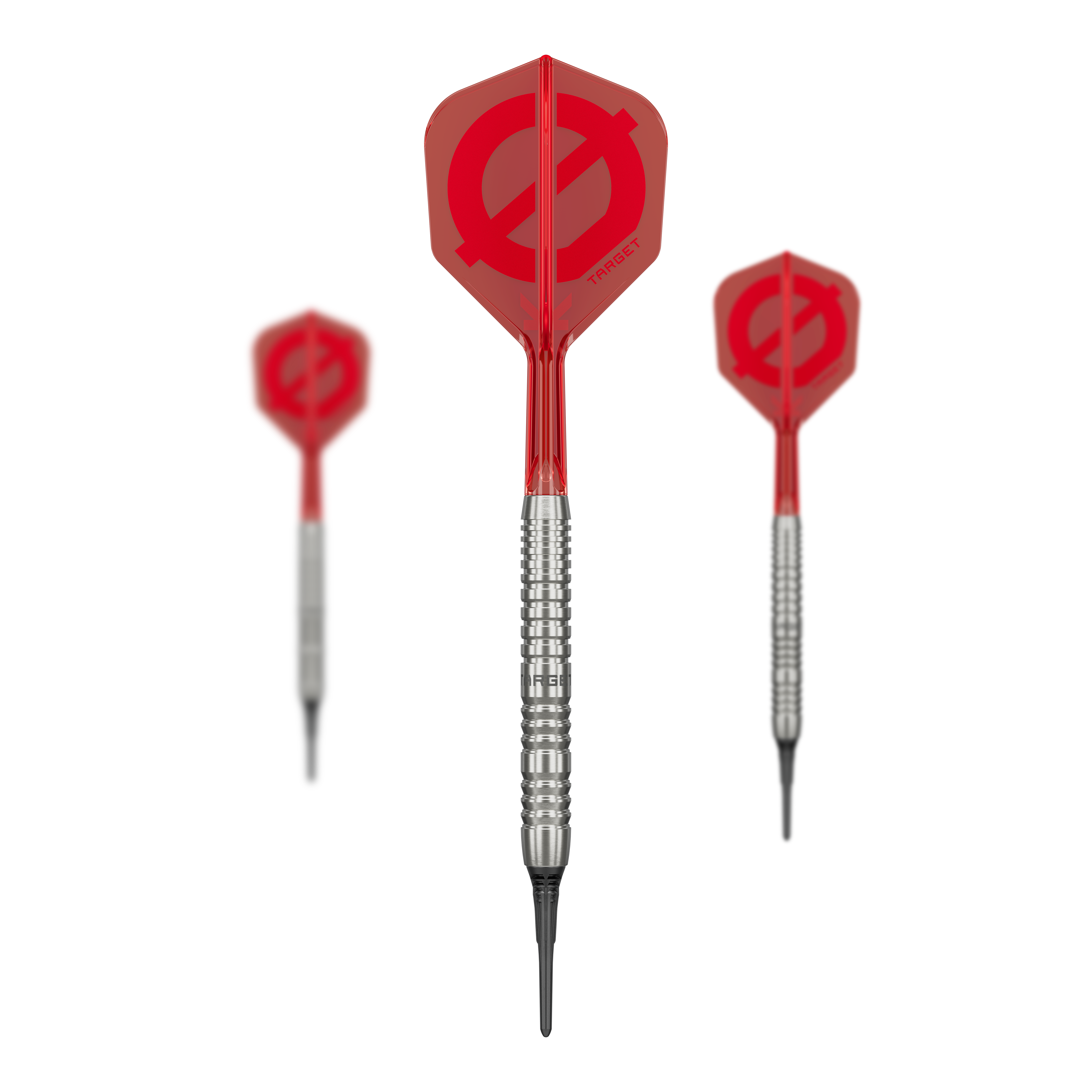 Targetová skupina O 12 Softdarts Das Produkt Target Group O 12 Softdarts ist auf dem Bild zu sehen. Die Darts sind nebeneinander angeordnet.