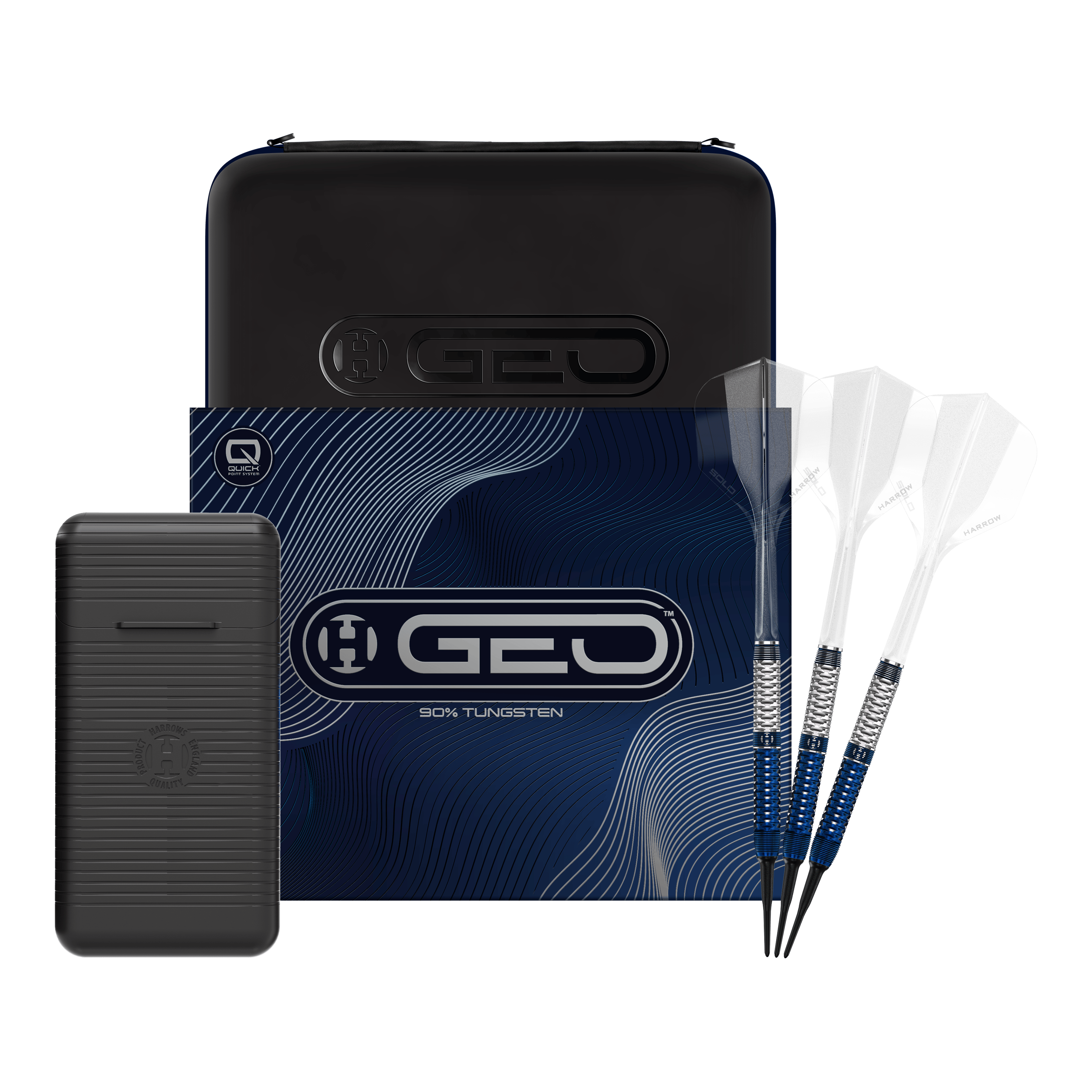 Harrows GEO Parallel Softdarts Auf dem Bild sind die Harrows GEO Parallel Softdarts vollständig sichtbar. Sie zeichnen sich durch ihre parallele Barrel-Form aus.