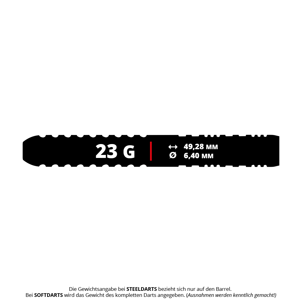 Gezeigt werden die Winmau Team 360 Ben Townley Steeldarts mit einem Gewicht von 23g. Das Produkt wird deutlich abgebildet.