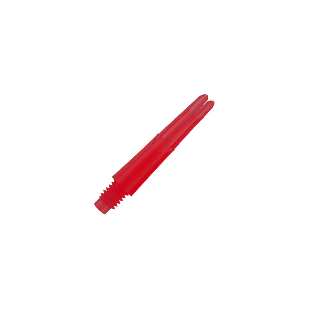 Dies ist ein roter, gerader Dart-Schaft aus Kunststoff. Er hat ein Schraubgewinde an einem Ende und ist 26 mm lang.