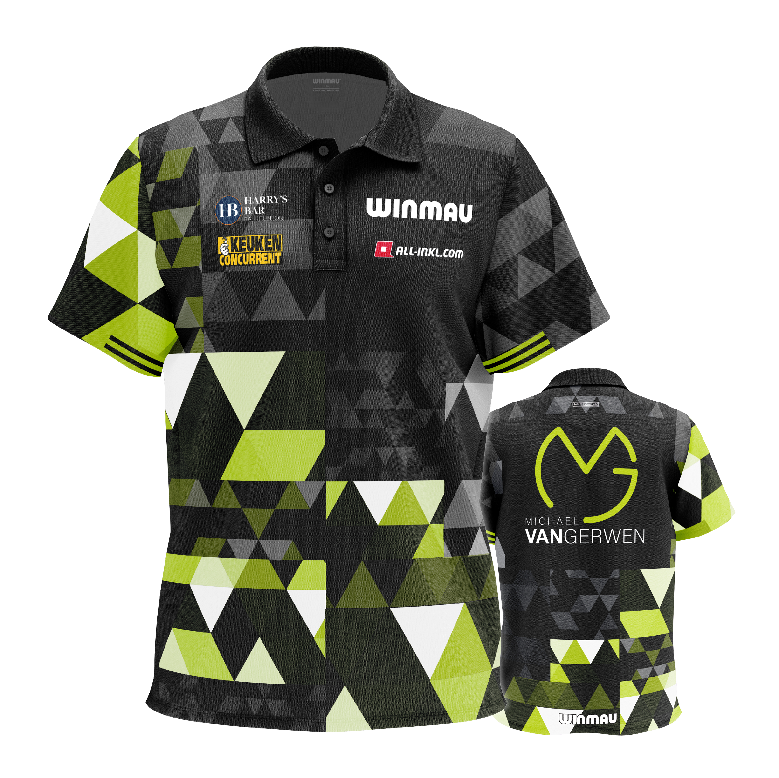 Winmau Michael Van Gerwen Fan-Edition Poloshirt Das Bild stellt das Winmau Michael Van Gerwen Fan-Edition Poloshirt dar. Es ist ein spezielles Fan-Shirt im Stil von Michael Van Gerwen.