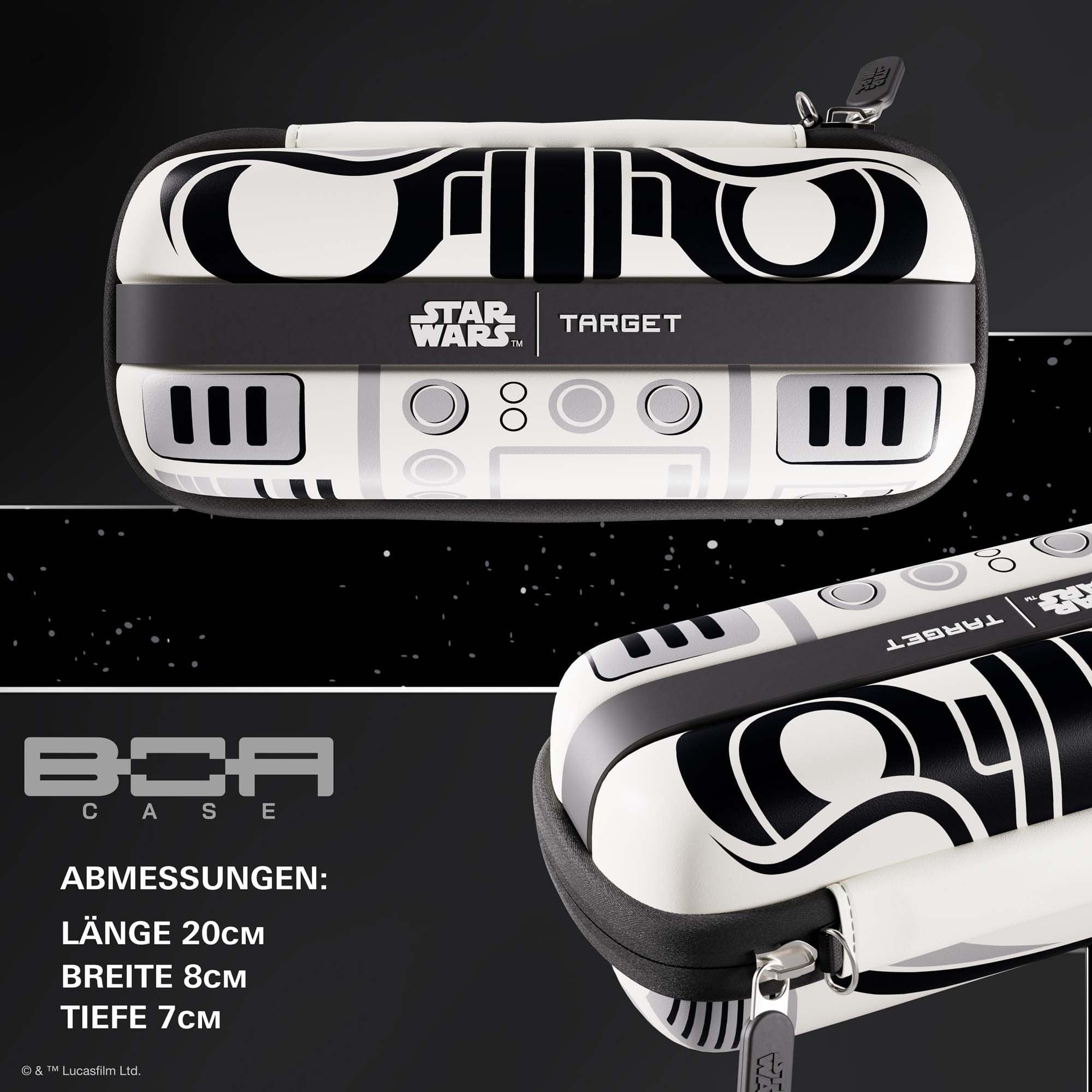 Target Star Wars Boa Dartcase - Szturmowiec Auf diesem Bild sieht man das Target Star Wars Boa Dartcase im Stormtrooper Design. Das Dartcase ist im Stil der Star Wars Stormtrooper gestaltet.