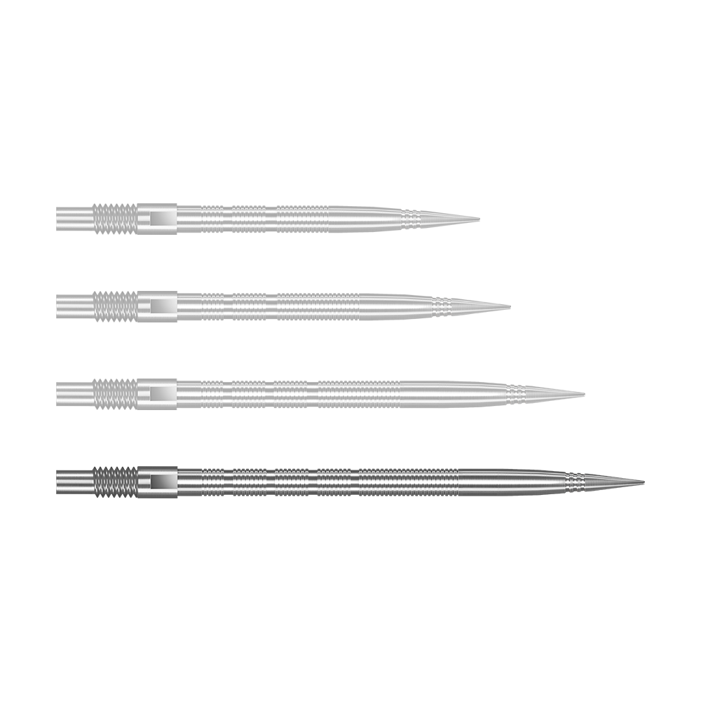 Harrows Quick Point Micro Ridge Dartspitzen - Silber Abgebildet ist QP28023 Harrows Quick Point MicroRidge Dartspitzen Silber 40mm. Das Produkt sind silberne Dartspitzen für den Austausch.