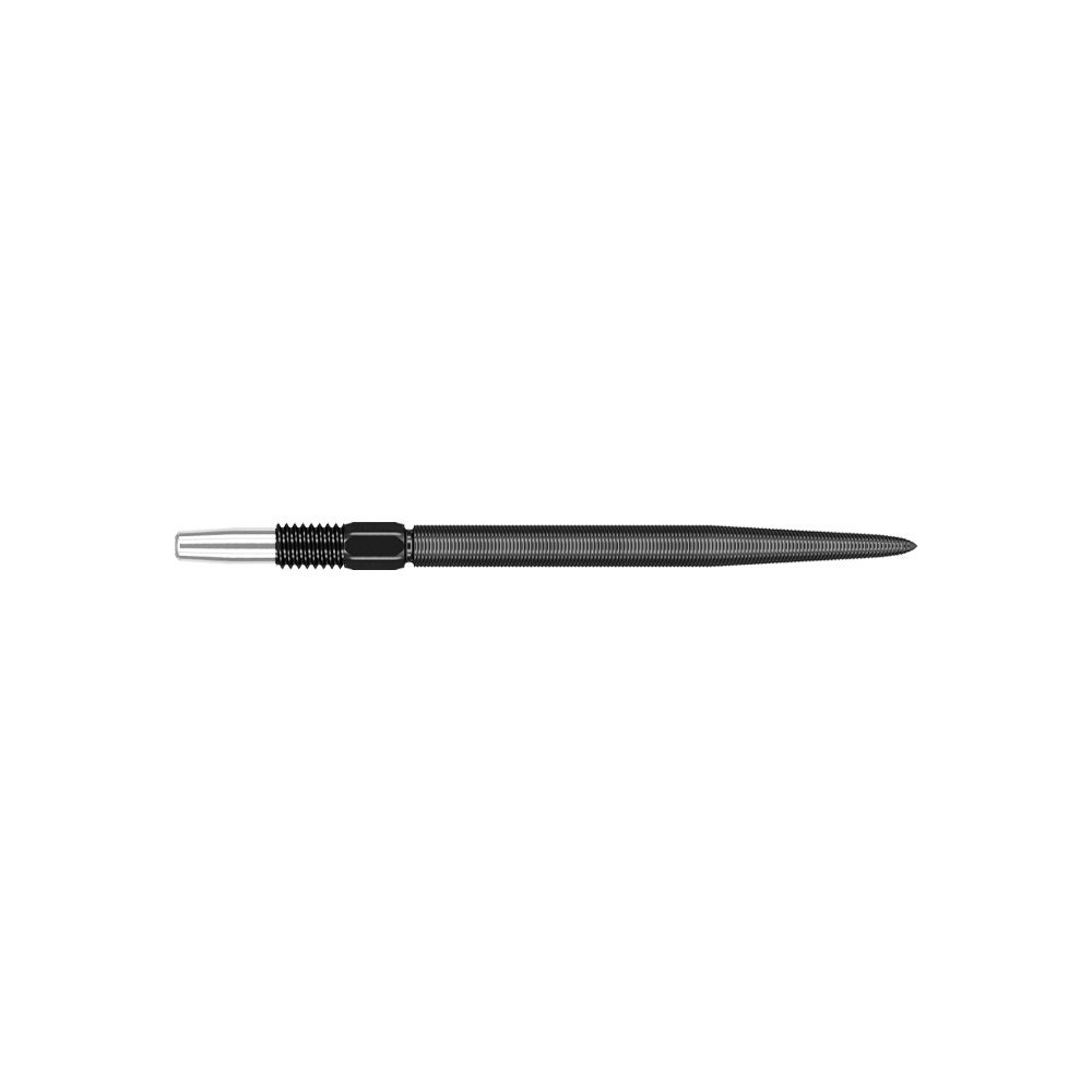 Target Swiss Point Nano Dartspitzen - Black Das Bild zeigt eine schwarze Dartspitze mit feinen Rillen. Sie ist schmal und gerade geformt.