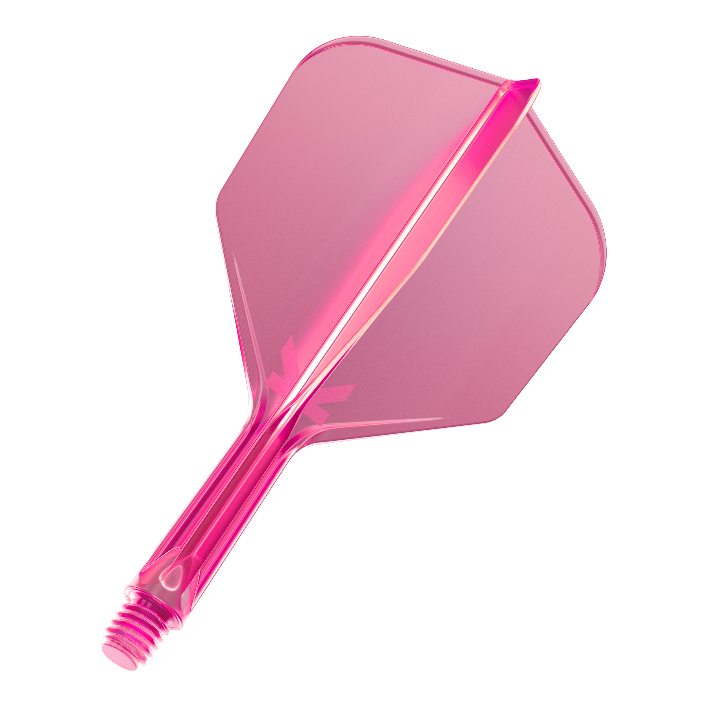 Letový systém Target K-Flex No6 - neonově růžový Das Bild zeigt eine neonpinke Dartflügel-Kombination mit integriertem Schaft. Das Material wirkt durchsichtig und hat einen modernen Look.