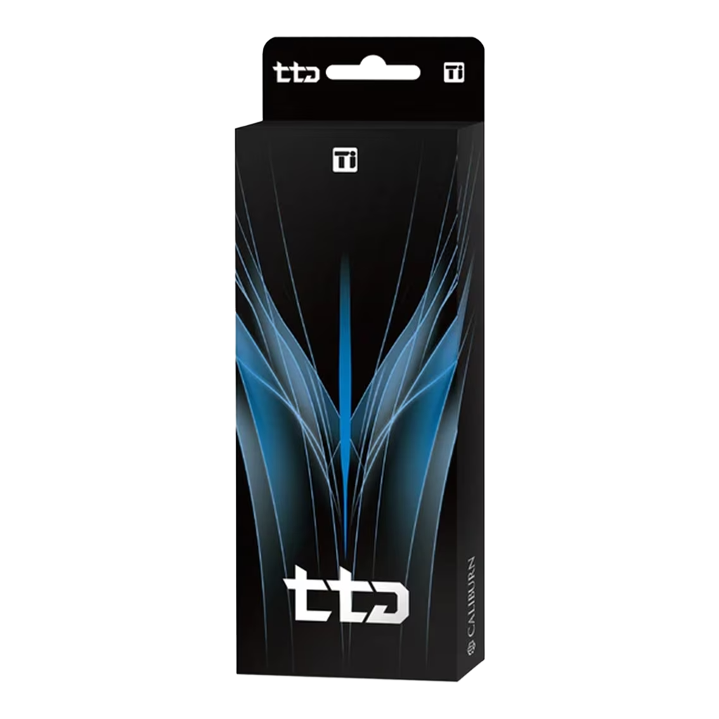Das Produkt Caliburn TTD Complete Titanium T2 Rainbow Steeldarts - 6g ist abgebildet. Die Darts überzeugen durch ihr farbenfrohes Regenbogendesign und geringes Gewicht.