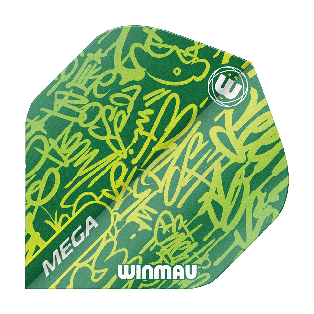 6900-241_Winmau_Mega_Green_Standard_Flights_1 Winmau Mega Green Standard Flights werden gezeigt. Die Flights sind großflächig und kontrastreich.
