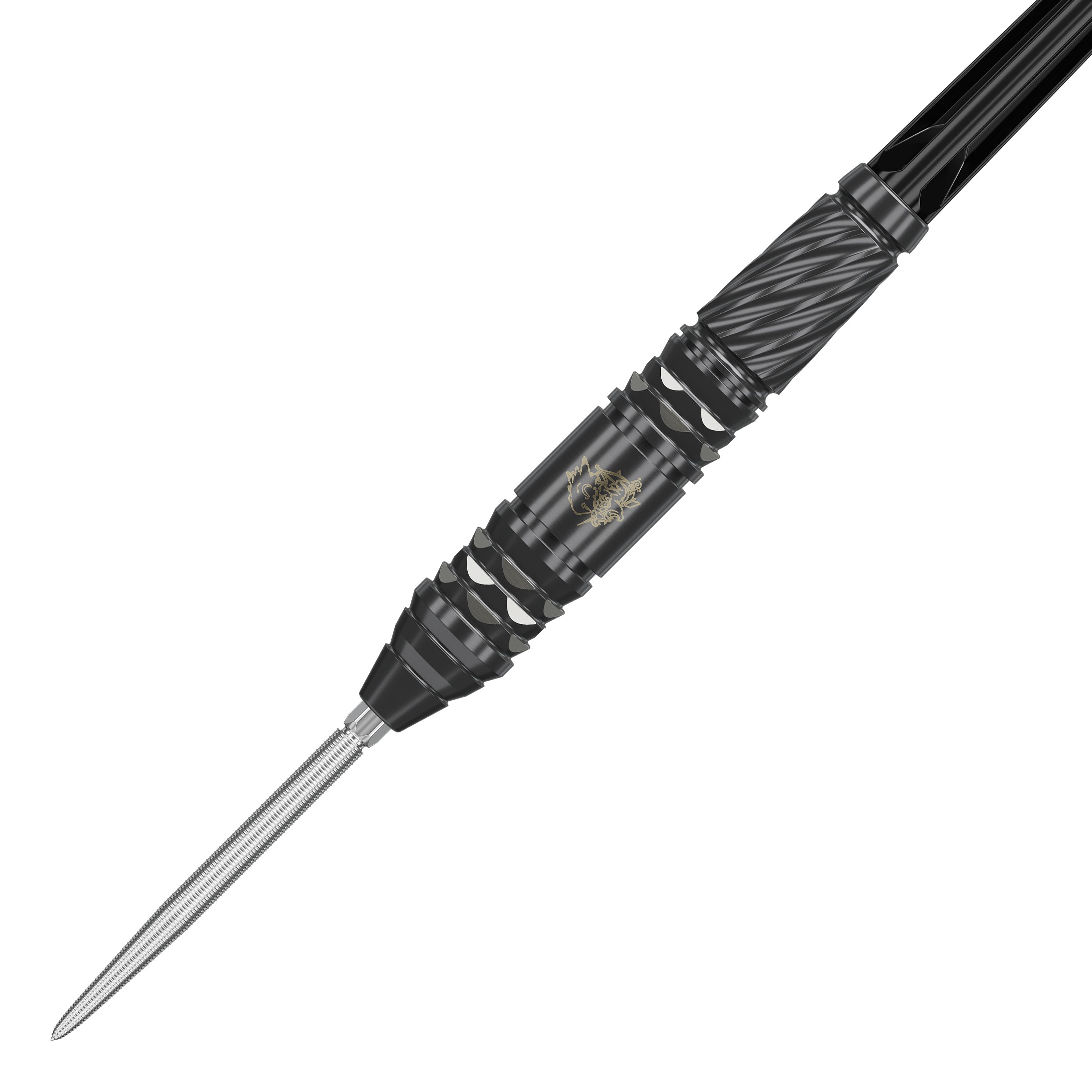 Šipky Target Japan Black Marque Dragon GEN2 Swiss Point Steel Das Bild zeigt einen schwarzen Steeldart der Marke "Target Japan Black Marque Dragon GEN2 Swiss Point". Der Dart hat ein auffälliges, modernes Design mit silbernen und schwarzen Akzenten.
