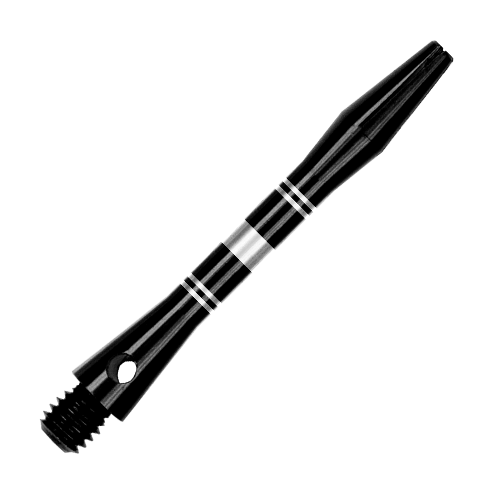 Hliníkové hřídele s kroužky - černo-stříbrné Auf dem Bild sind Aluminium Shafts in Schwarz und Silber zu sehen. Das Produkt wird aus einer anderen Perspektive gezeigt.