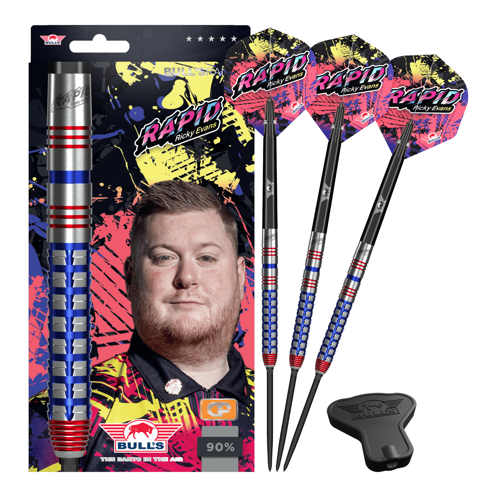 Šipky Bulls NL Ricky Evans Rapid Convertible Point Steel Abgebildet wird das Set Bulls NL Ricky Evans Rapid Convertible Point Steeldarts. Das Produkt ist vollständig dargestellt.