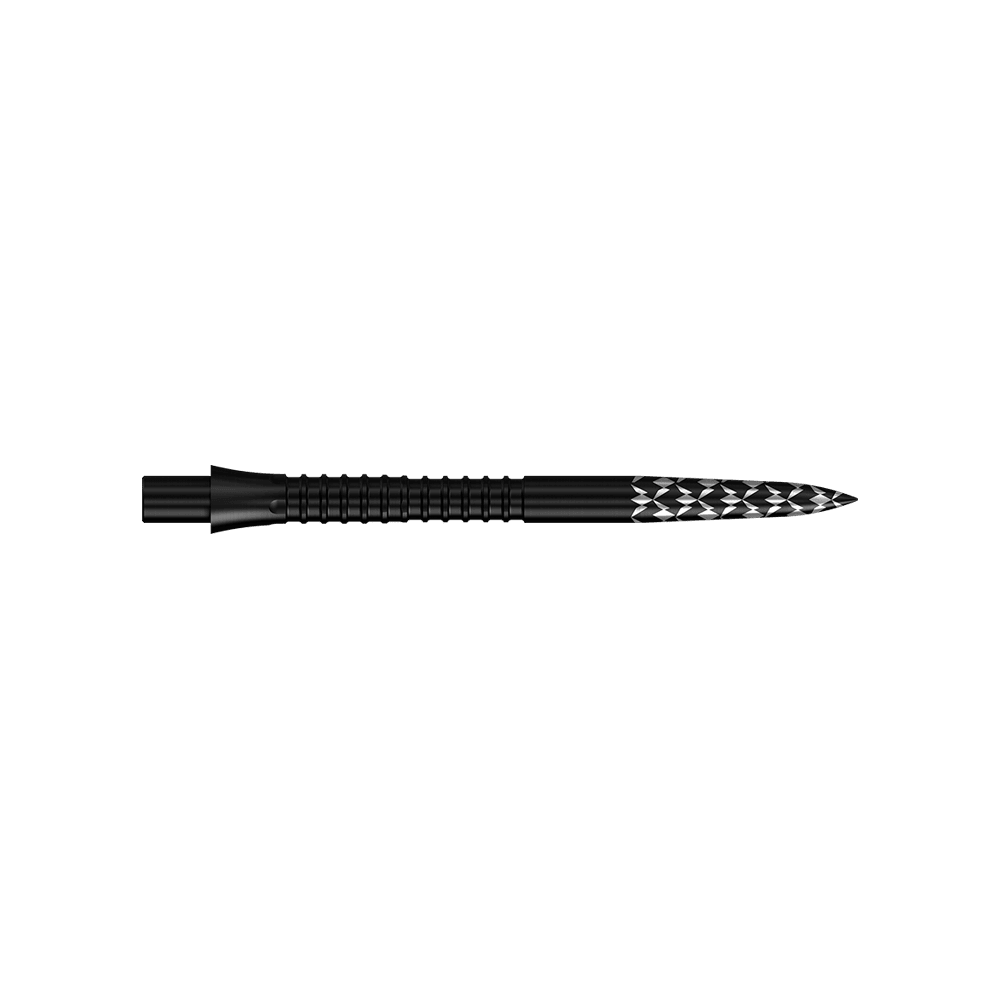 Embouts de fléchettes Mission Caliburn EVO avec logo GV - Noir Das Bild zeigt einen Artikel mit dem Dateinamen 'M002125_Mission_Caliburn_EVO_GV-Logo_Steeldartspitzen_Schwarz_32mm_2'. Wahrscheinlich handelt es sich um schwarze Steeldartspitzen mit einer Länge von 32mm.