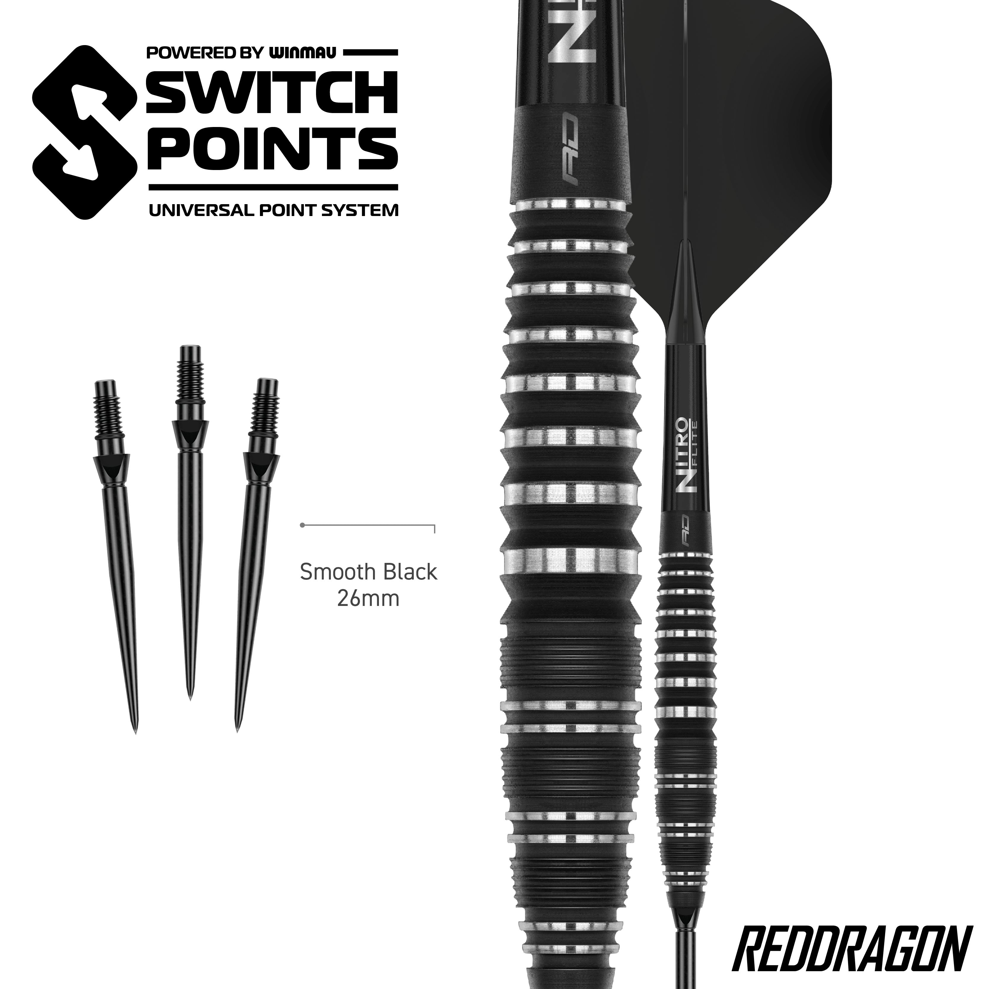 Ocelové šipky Red Dragon Sable Bomb Switch Point Zu sehen sind die Red Dragon Sable Bomb Switch Point Steeldarts. Die Darts sind robust und für präzises Spiel konzipiert.